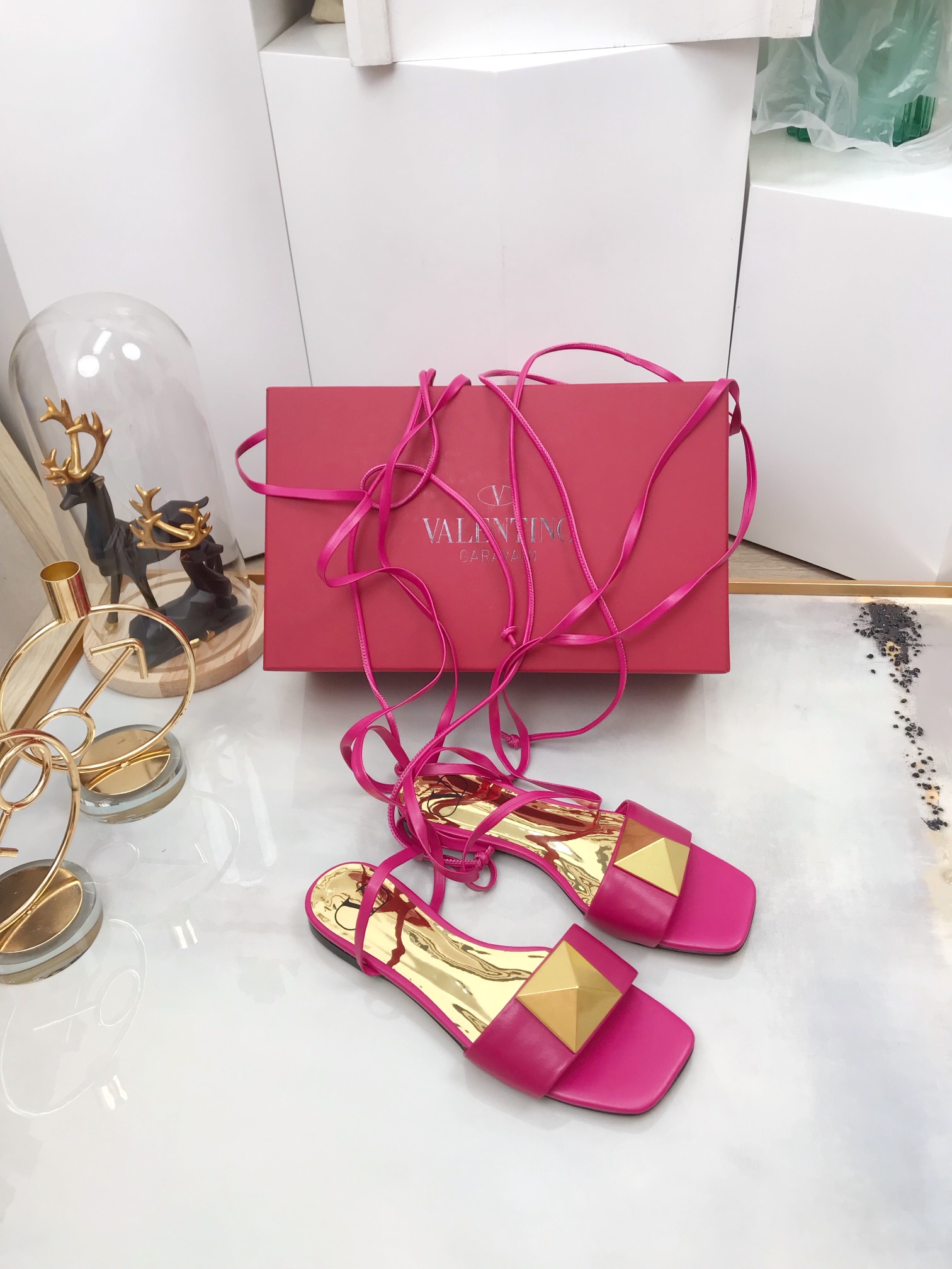 Valentino Garavani One Stud Gladiator Flat Sandals Pink For Women WS0EK9CYI - Soul Replicas