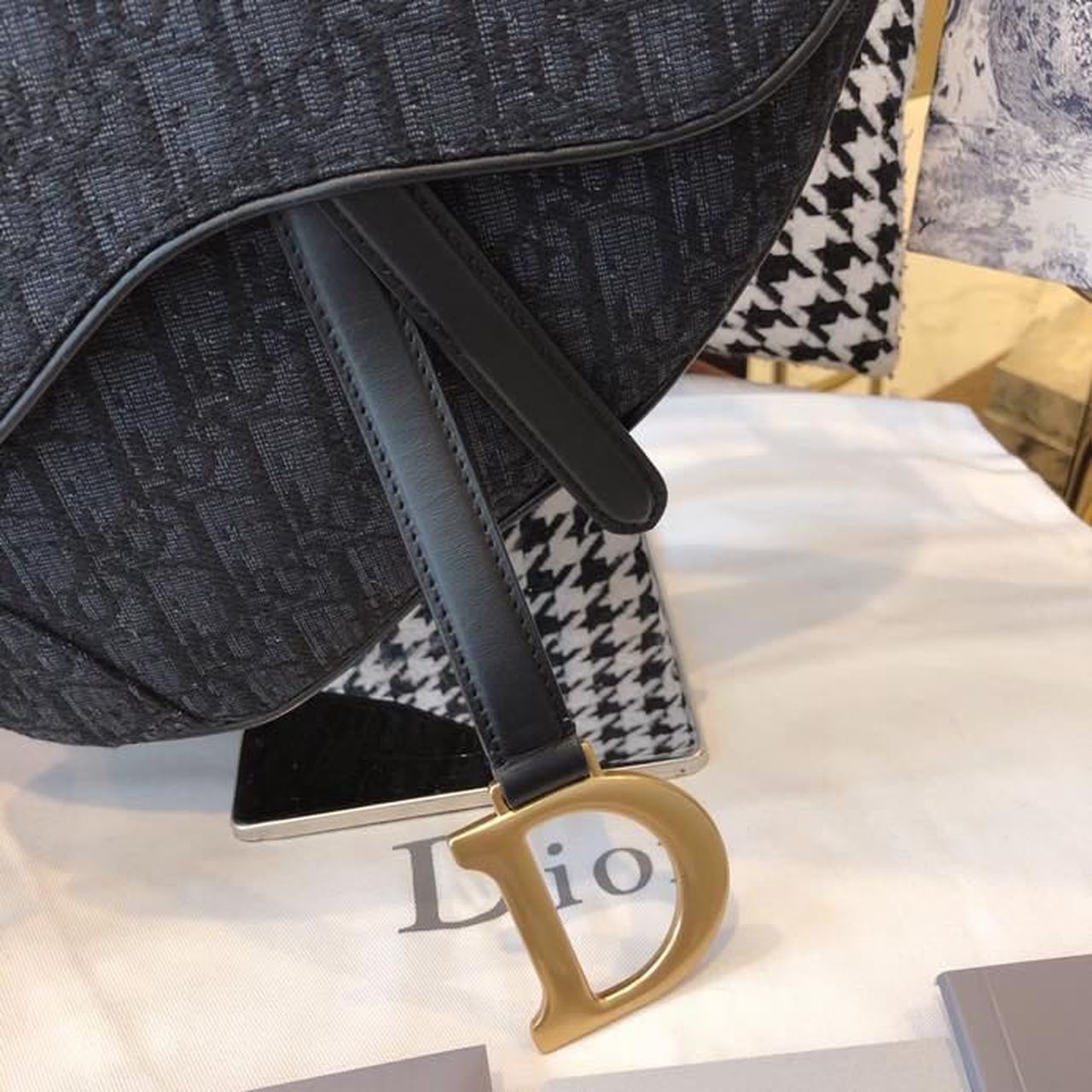 Christian Dior Saddle Bag Black Oblique Embroidered Canvas Gold Toned Hardware For Women 25cm/10in CD - Soul Replicas