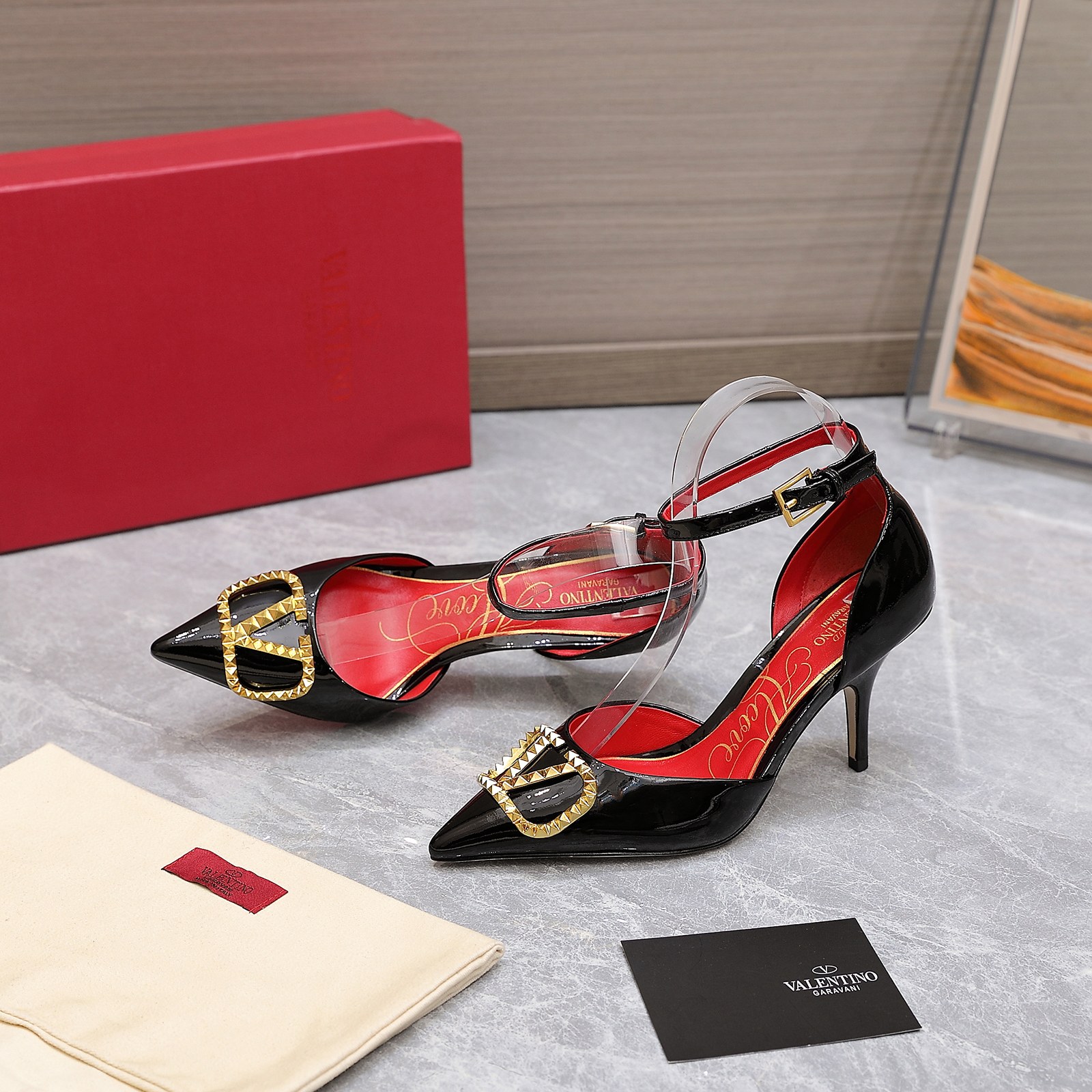 Valentino Garavani Rockstud Alcove Pumps Shiny Black For Women - Soul Replicas