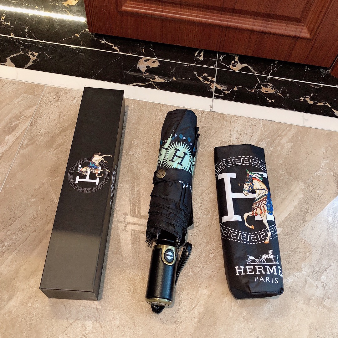 Hermes Pluie De H Folding Umbrella Black - Soul Replicas
