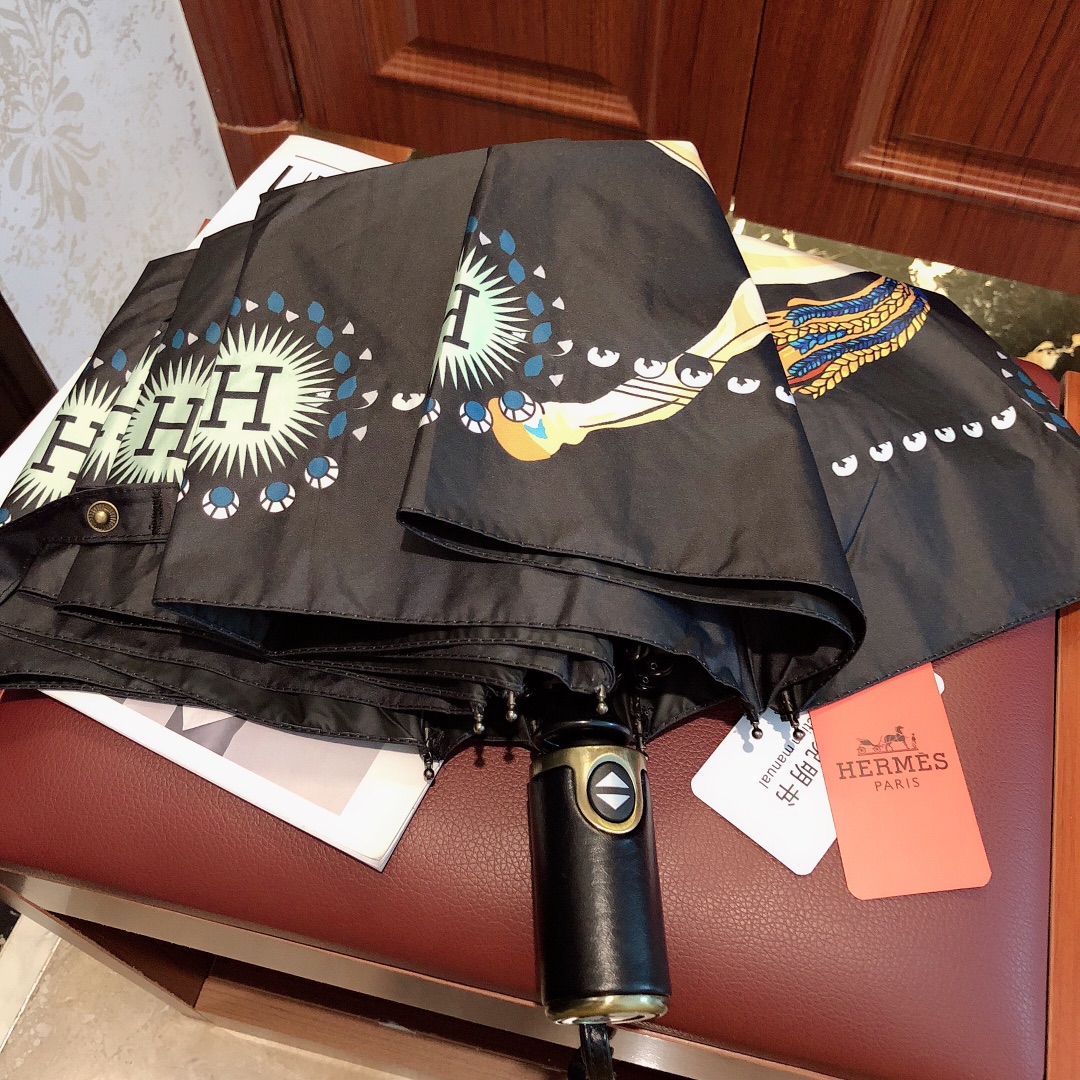 Hermes Pluie De H Folding Umbrella Black - Soul Replicas