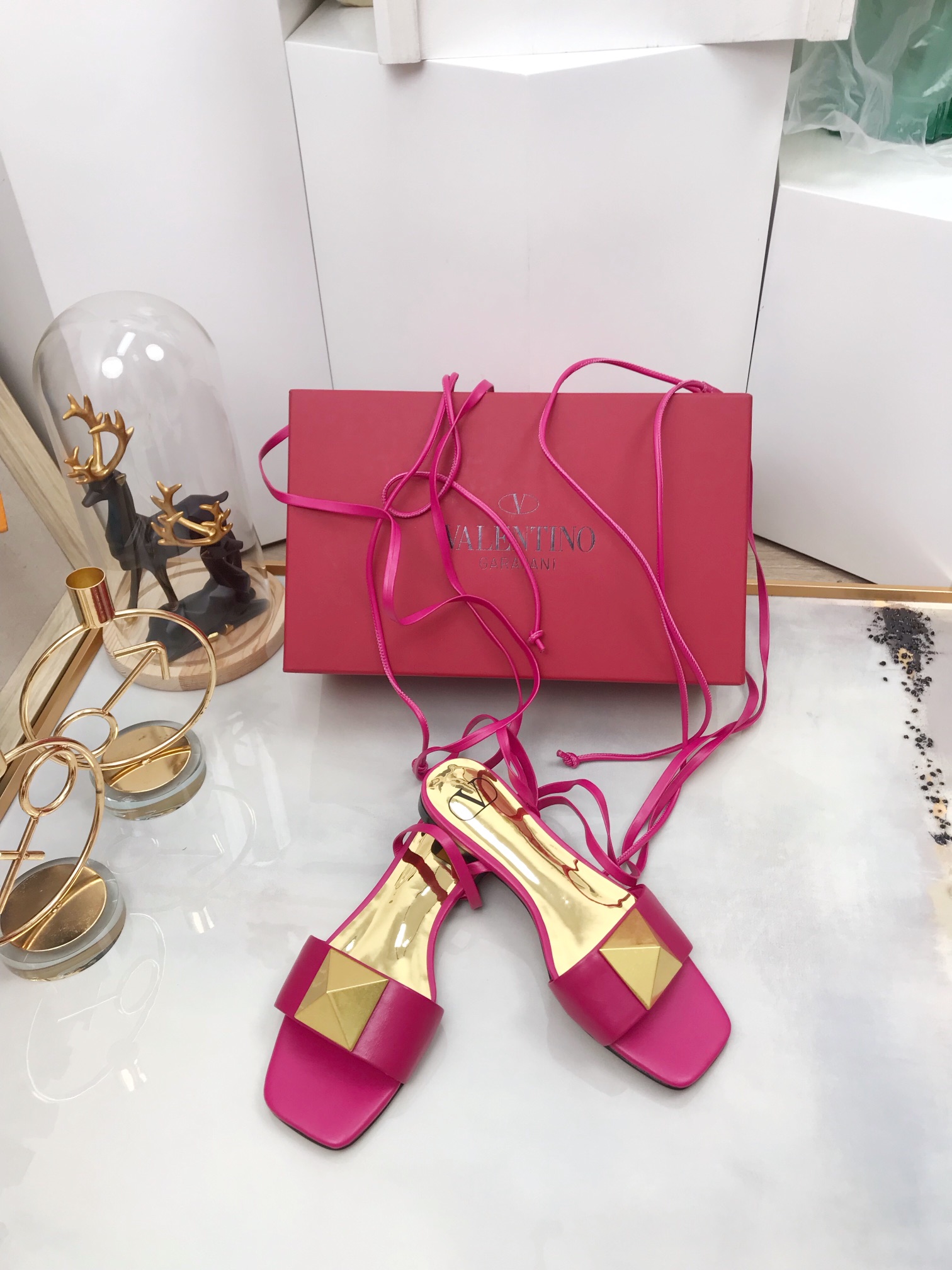 Valentino Garavani One Stud Gladiator Flat Sandals Pink For Women WS0EK9CYI - Soul Replicas