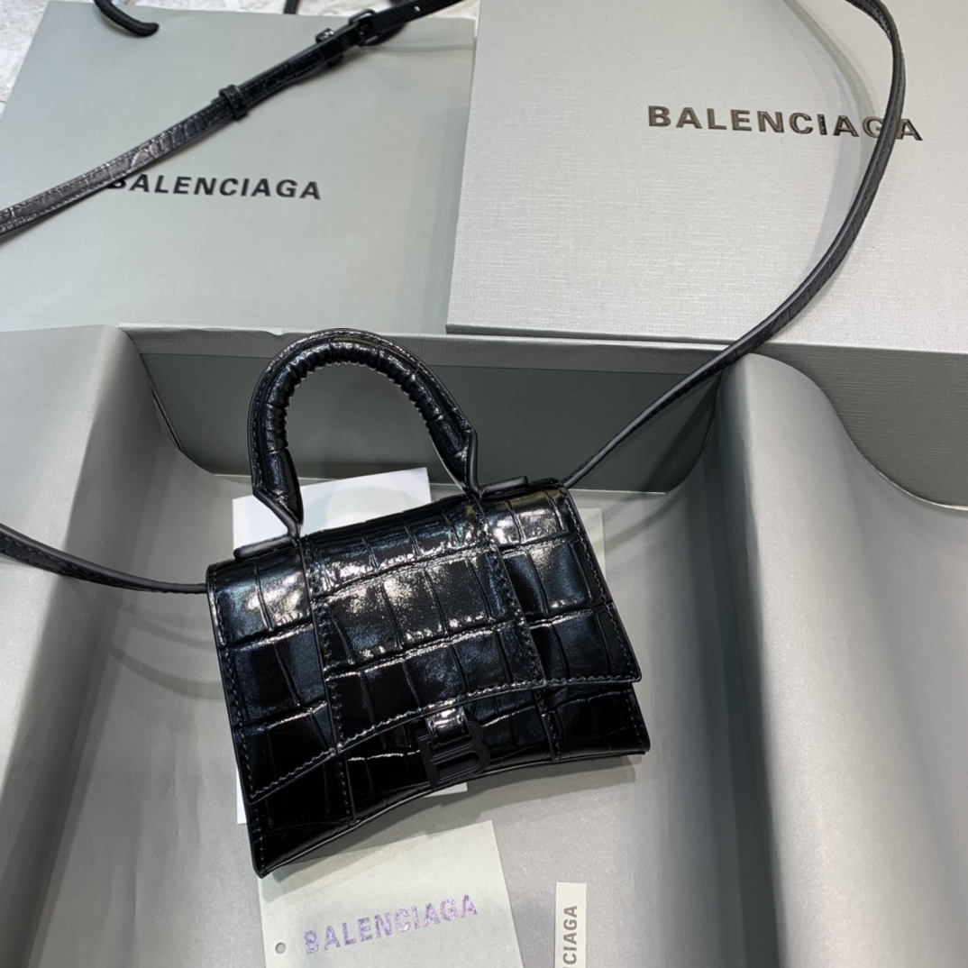 Balenciaga Hourglass Mini Handbag In Black. For Women. Women-s Bags 4.7in/12cm - Soul Replicas