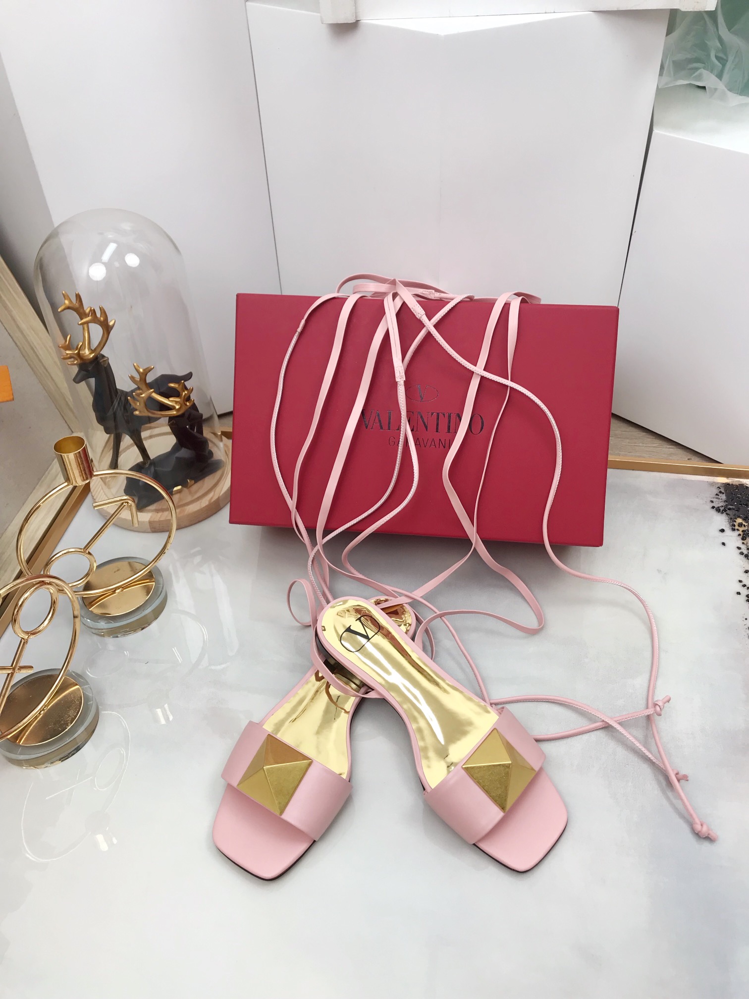 Valentino Garavani One Stud Gladiator Flat Sandals Light Pink For Women WS0EK9CYI - Soul Replicas