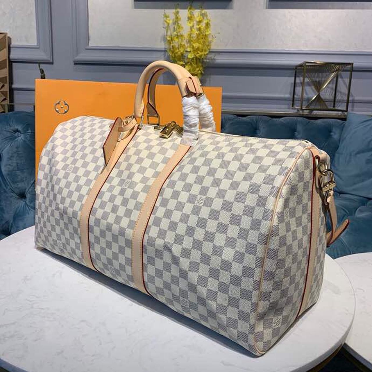 Louis Vuitton Keepall Bandouliere 55 Damier Azur Canvas For Women. Women-s Handbags. Travel Bags 21.7in/55cm LV N41429 - Soul Replicas