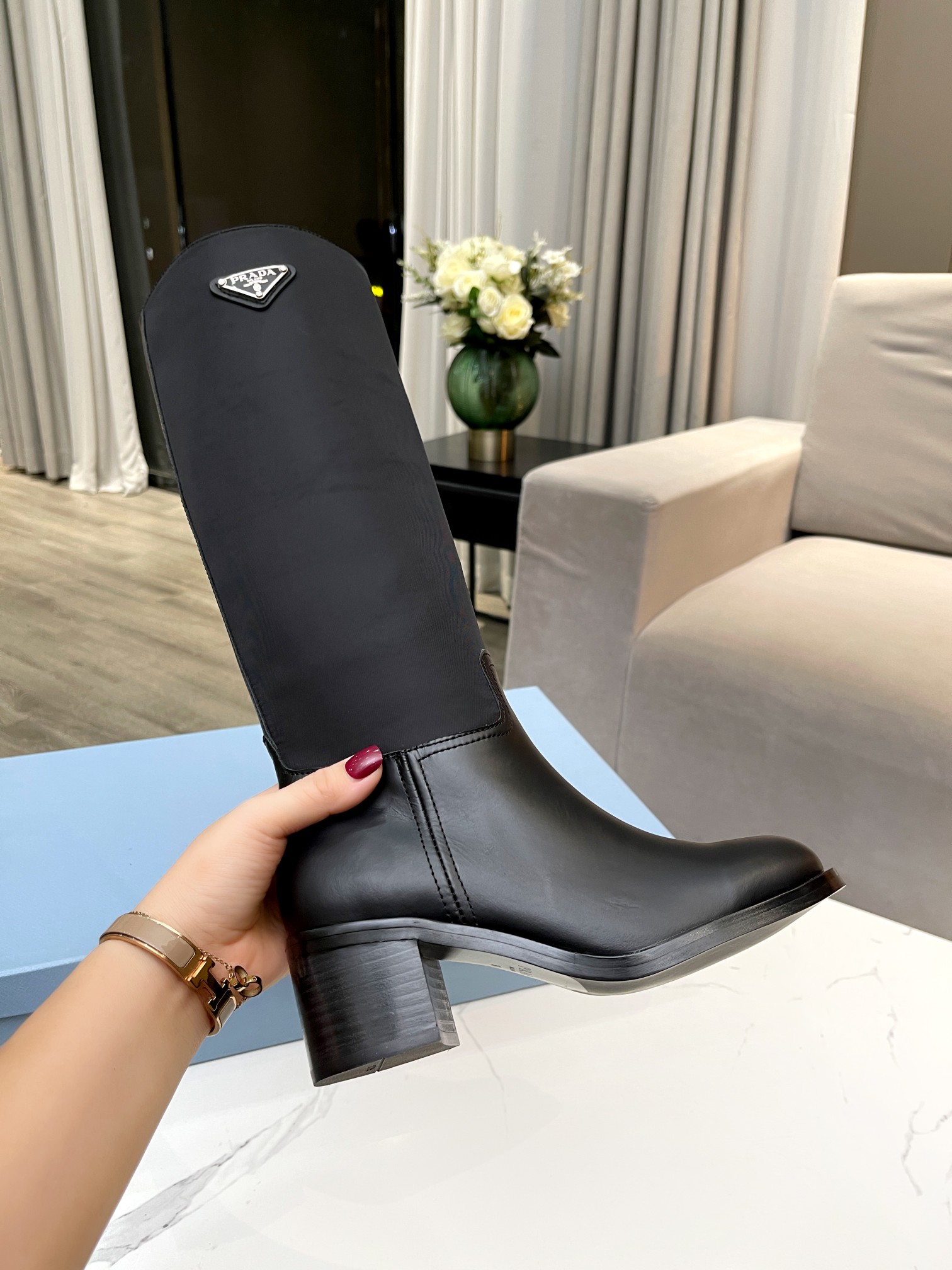 Prada Brushed And Nylon Boots Black For Women 2.2in/55mm Prada 1W411M_3LFU_F0002_F_055 - Soul Replicas