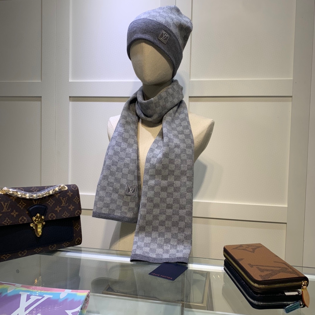 Louis Vuitton Beanie & Scarf Set In Grey - Soul Replicas
