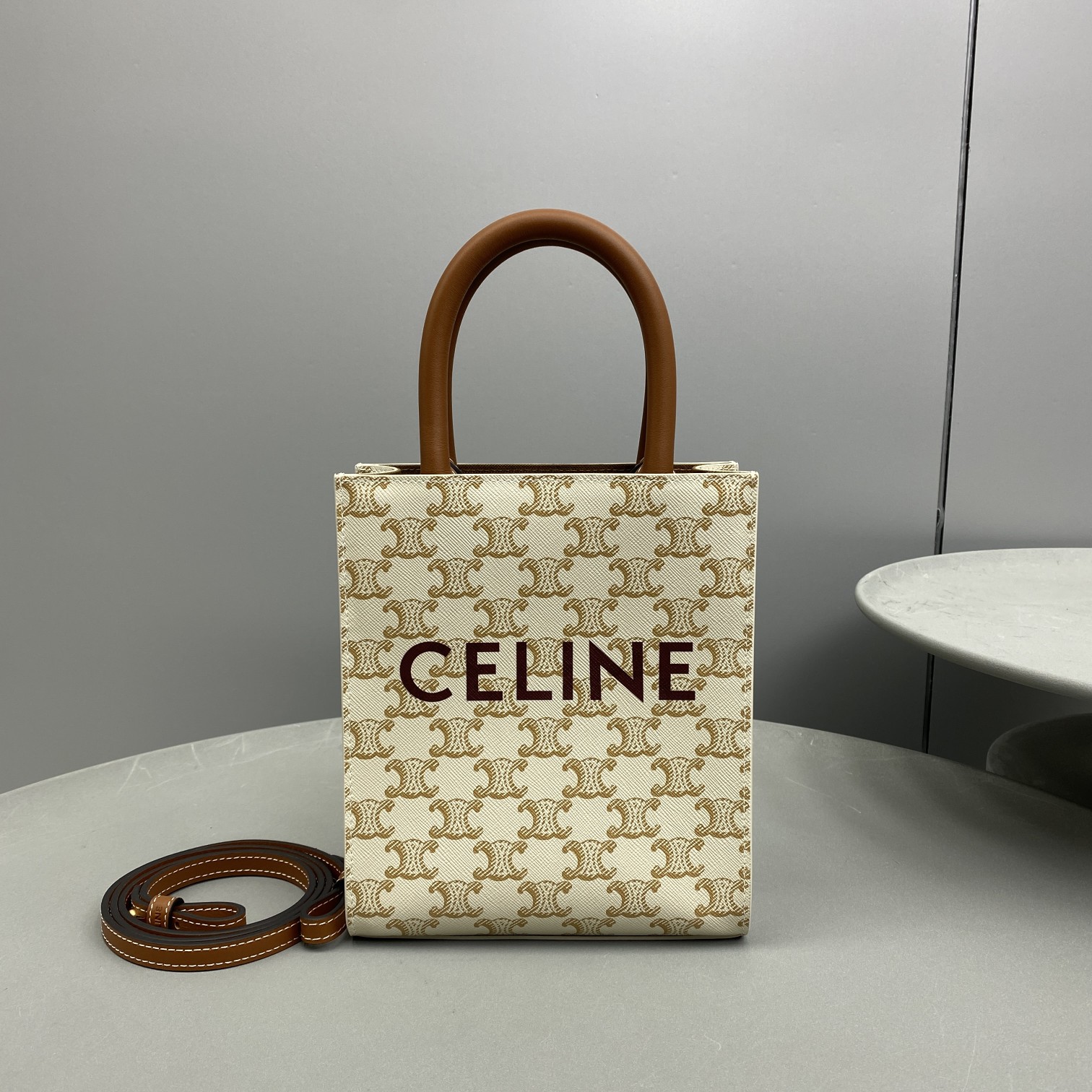 Celine Mini Vertical Cabas In Triomphe Canvas White For Women 7.2in/18cm 194372BZK.01BC - Soul Replicas