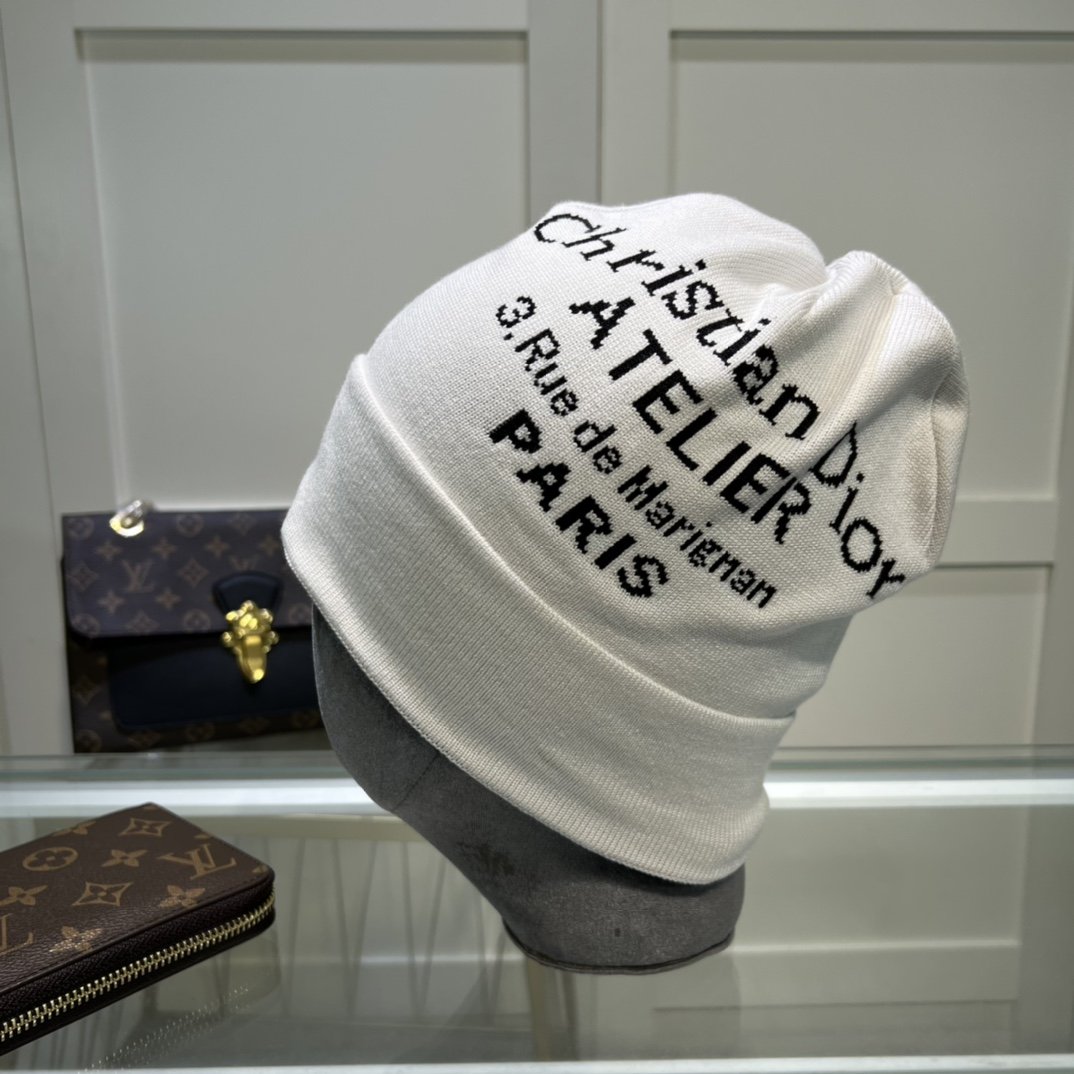 Dior Pompom Beanie In White - Soul Replicas