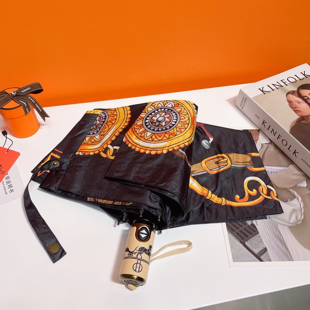Hermes Pluie De H Folding Umbrella Black - Soul Replicas