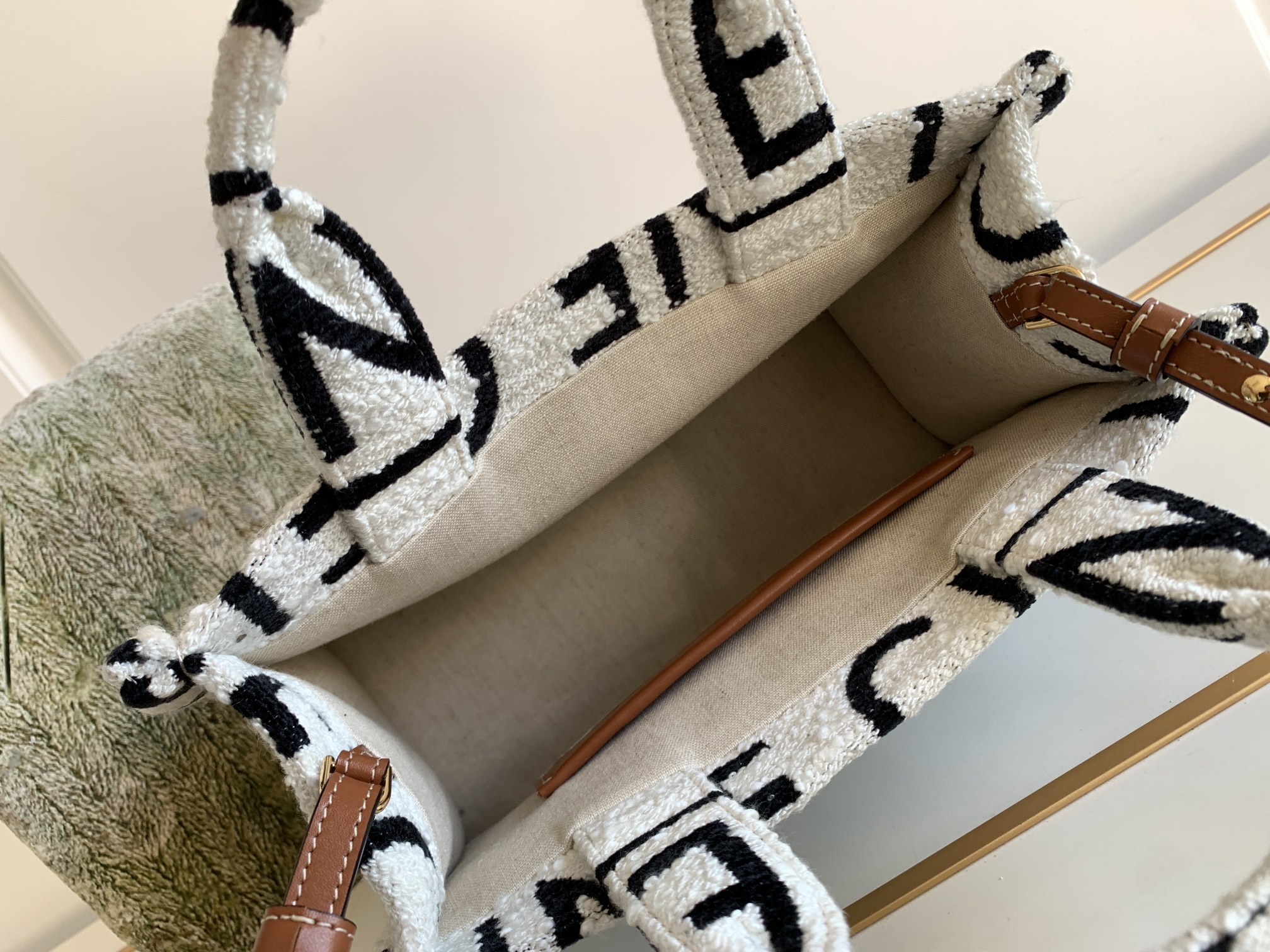 Celine Small Cabas Thais In Textile With Celine All-Over White / Black For Women 11in/29cm 199162EG8.01WB - Soul Replicas