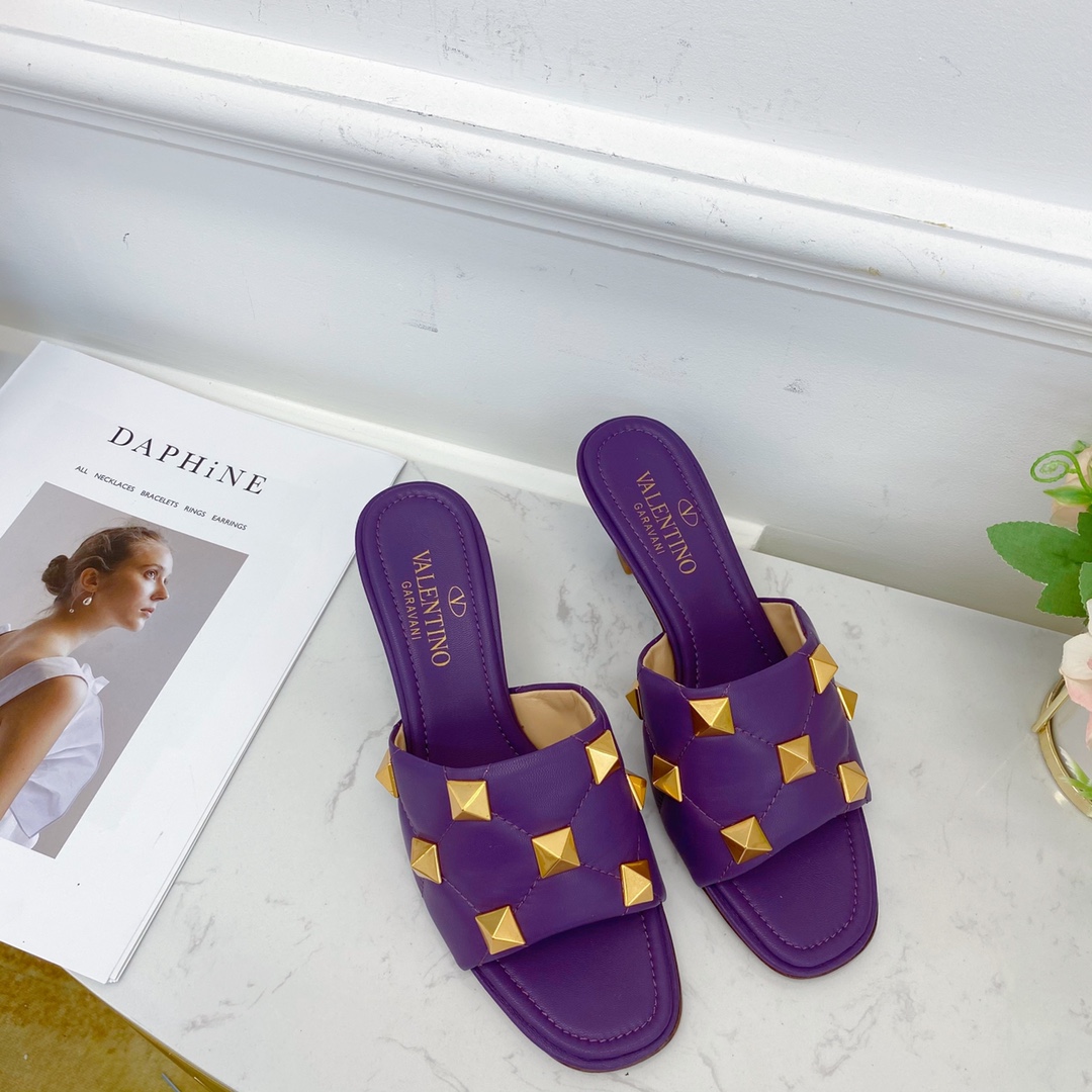 Valentino Garavani Quilted Roman Stud Heeled Sandals Purple For Women XW2S0BK3 - Soul Replicas