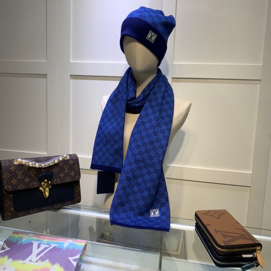 Louis Vuitton Beanie & Scarf Set In Blue - Soul Replicas