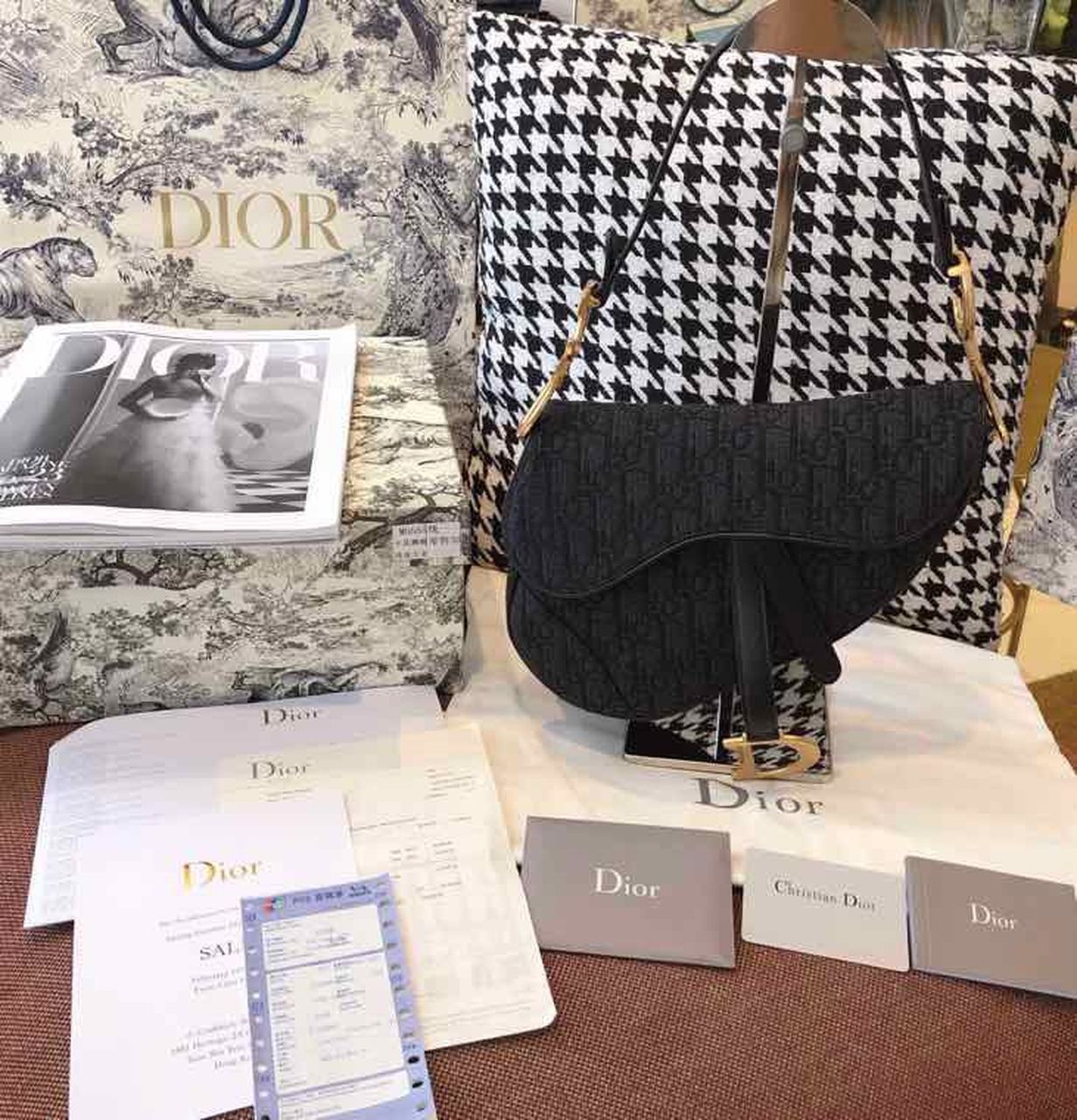 Christian Dior Saddle Bag Black Oblique Embroidered Canvas Gold Toned Hardware For Women 25cm/10in CD - Soul Replicas