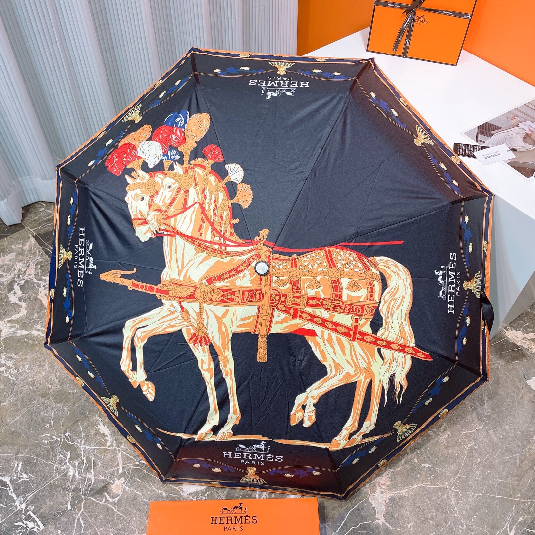 Hermes Pluie De H Folding Umbrella Black - Soul Replicas