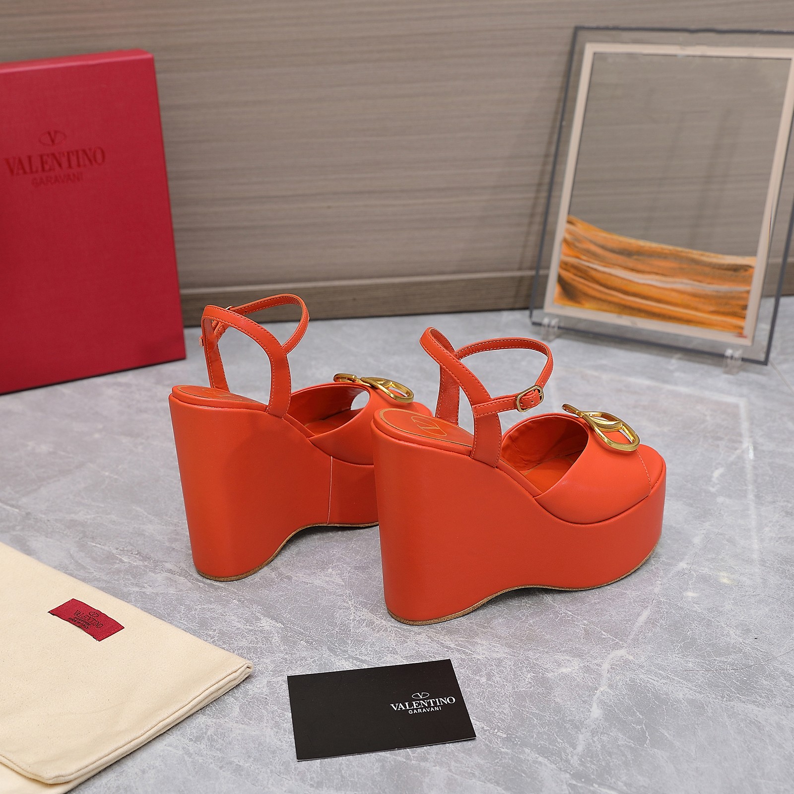 Valentino Garavani Block Heel Platform Sandals Orange For Women XW2S0DU9/DSH - Soul Replicas