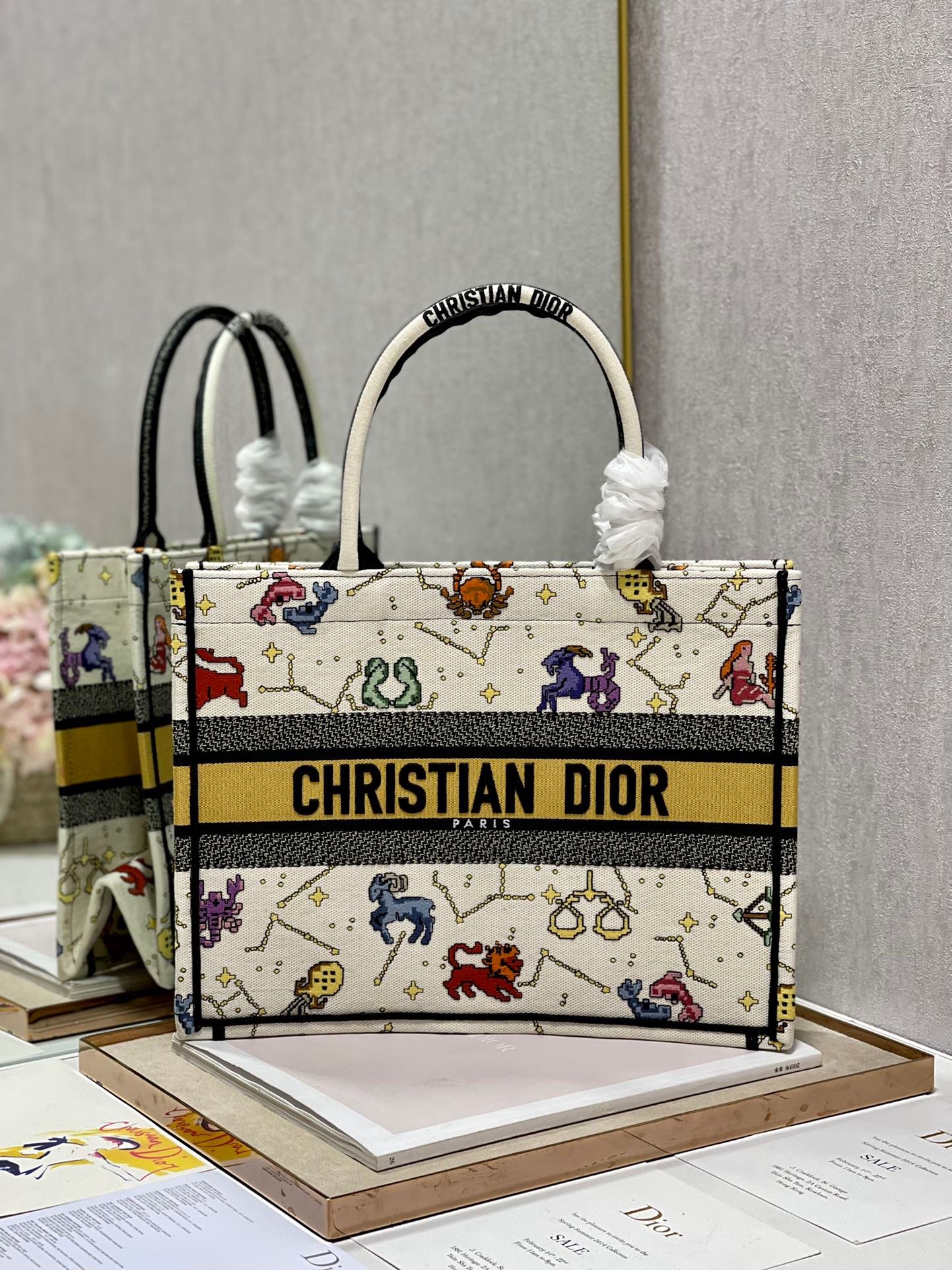 Christian Dior Medium Dior Book Tote White Multicolor. For Women. Women's Handbags 14in/36cm CD - Soul Replicas