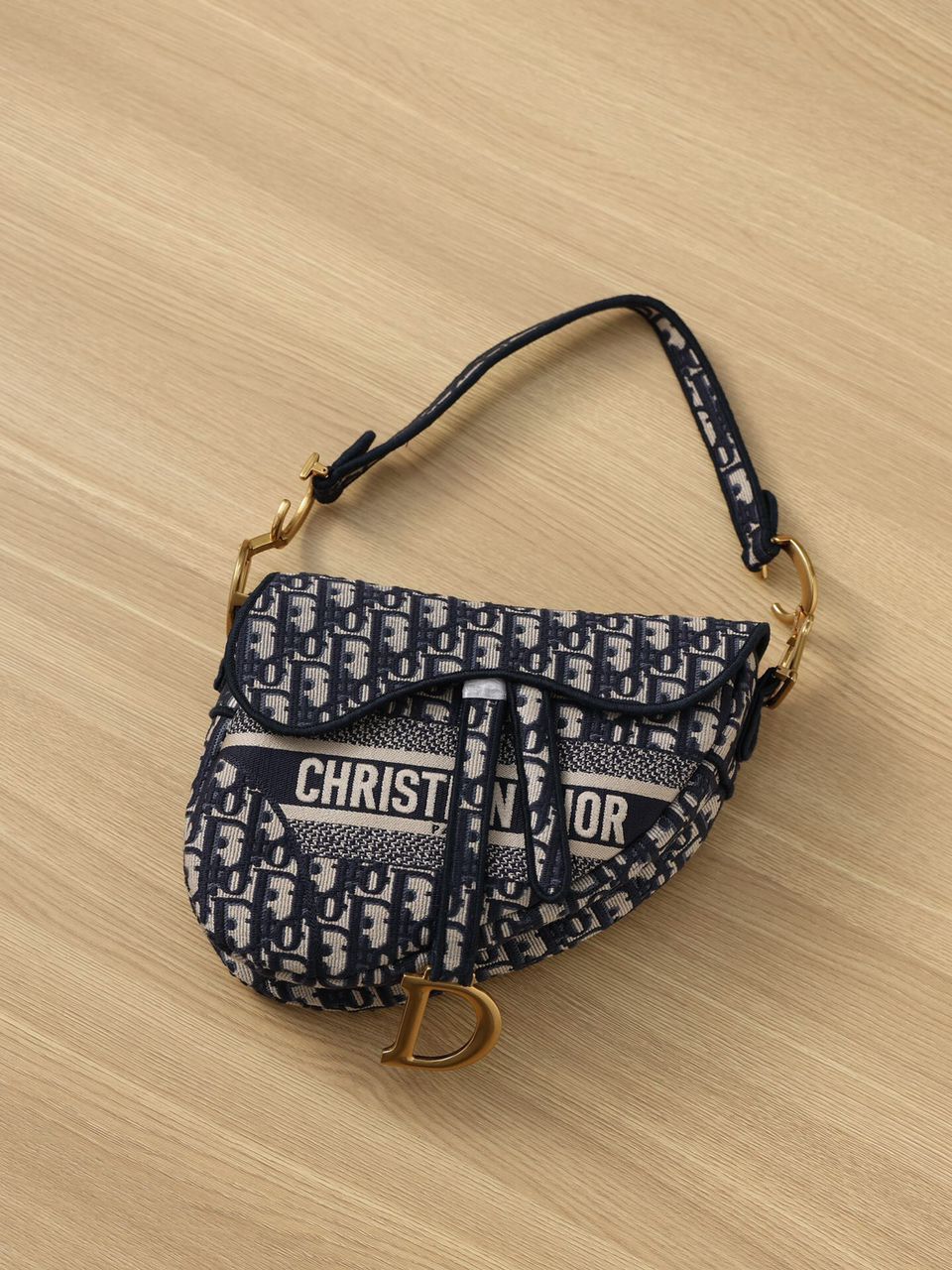 Christian Dior Logo Saddle Bag Oblique Embroidered Canvas Blue/Beige For Women 25cm/10in CD - Soul Replicas