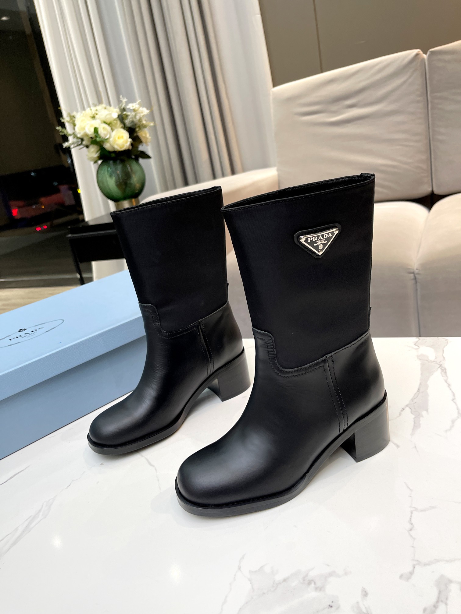 Prada Brushed And Nylon Booties Black For Women 2.2in/55mm Prada - Soul Replicas