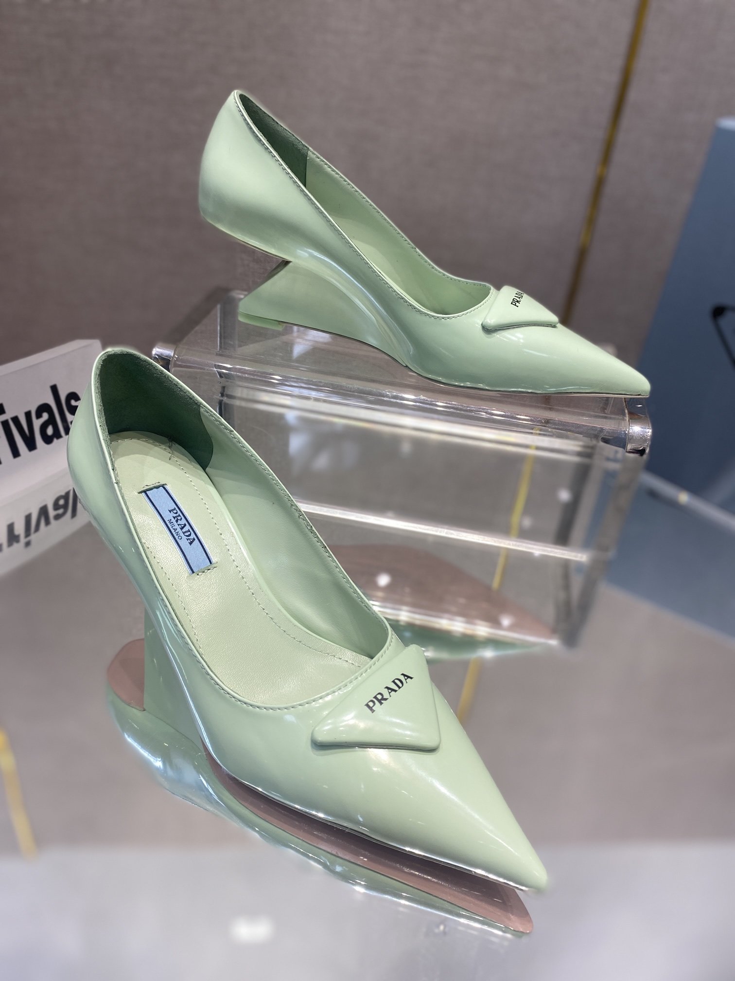 Prada Brushed Pumps Green For Women 2.6in/65mm Prada - Soul Replicas