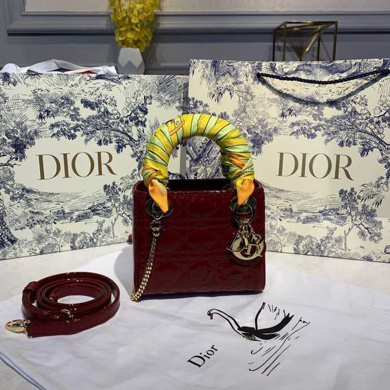 Christian Dior Mini Lady Dior Bag with Chain Gold Toned Hardware Spring/Summer Collection. Burgundy. For Women Women's Handbags. 18cm CD - Soul Replicas