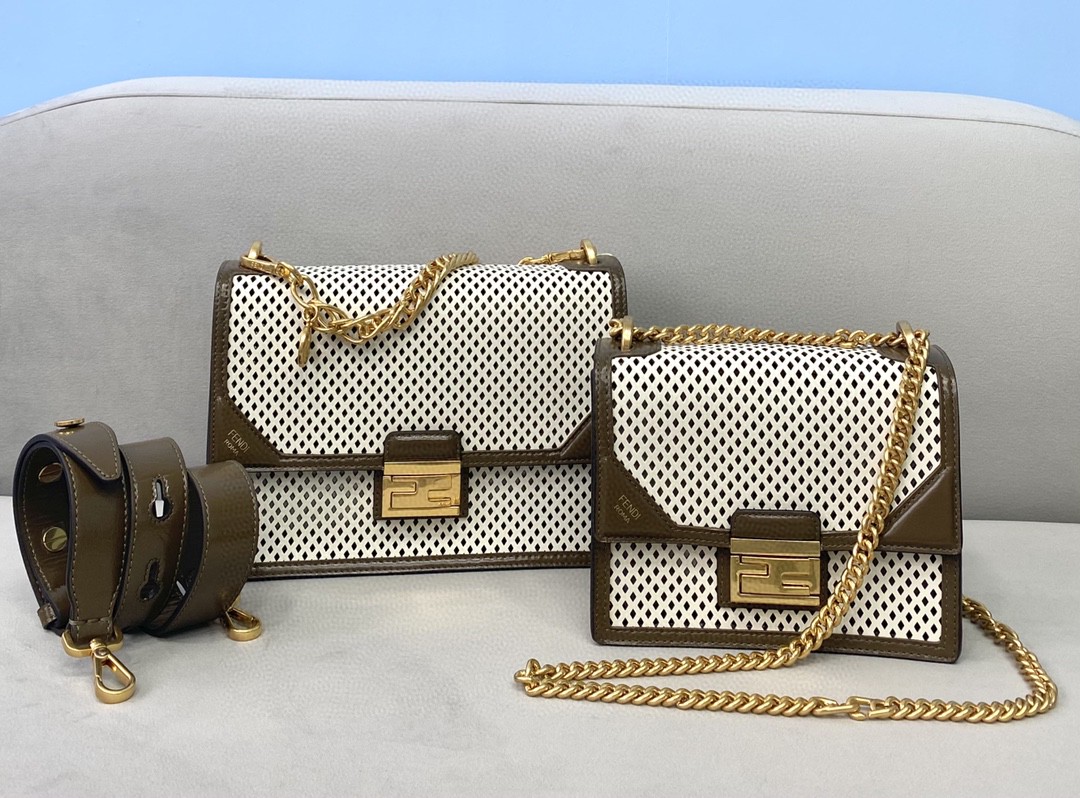 Fendi Medium Kan U White and Brown Bag For Woman 25cm/10in - Soul Replicas