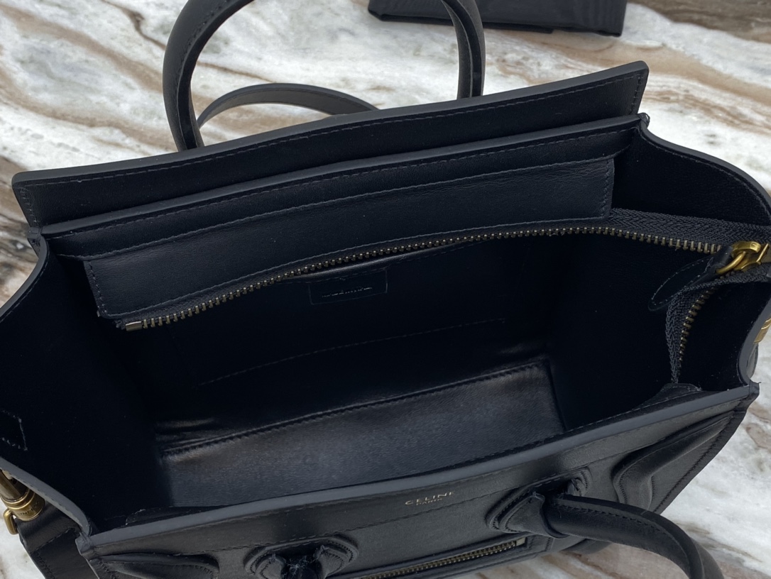 Celine Nano LuGucciage Bag In Drummed Black For Women 8in/20cm 189243DRU.38NO - Soul Replicas