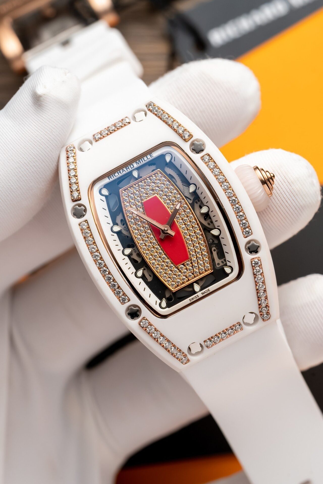 Richard Mille RM07-01 Replica Watch With Diamonds White Ceramic Case 36mm - Soul Replicas