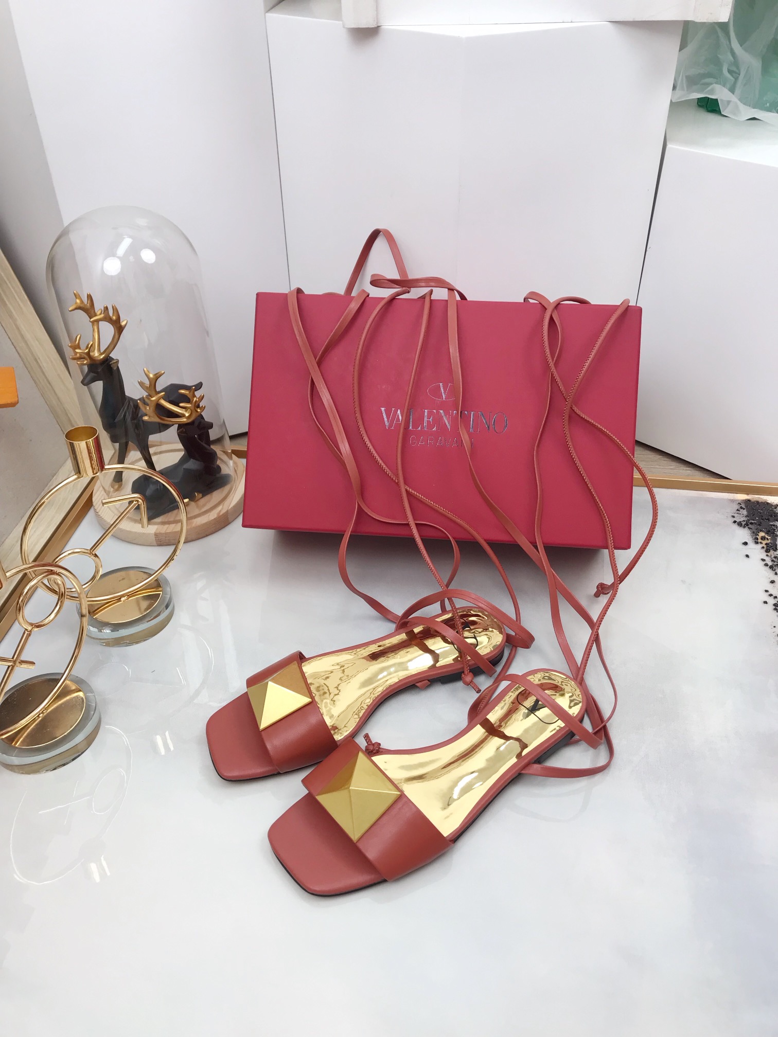 Valentino Garavani One Stud Gladiator Flat Sandals Light Brown For Women WS0EK9CYI - Soul Replicas