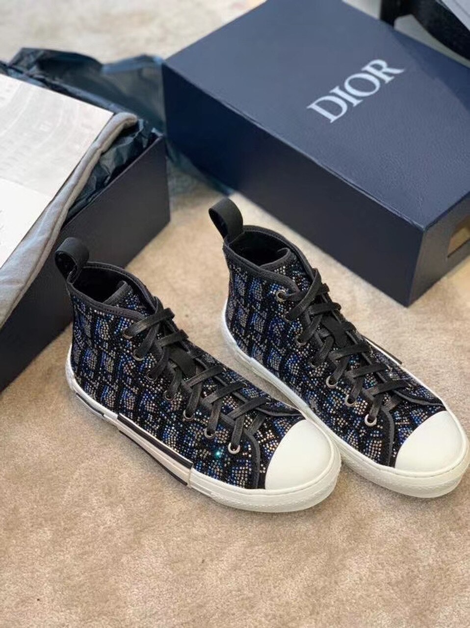 Christian Dior Crystal B23 Oblique Sneakers High-Top Sneaker For Women CD - Soul Replicas