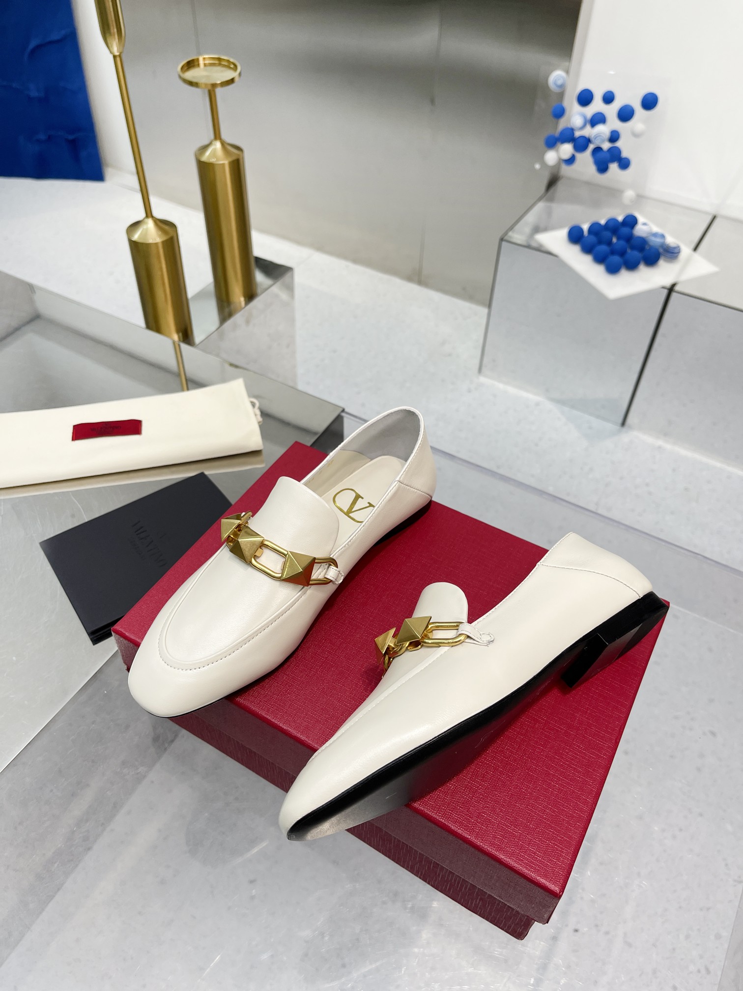 Valentino Garavani VLogo Studded Loafers White For Women - Soul Replicas