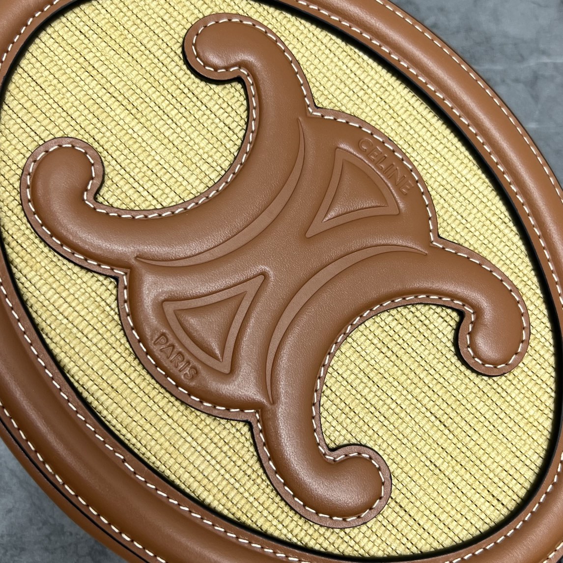 Celine Oval Bag Cuir Triomphe In Textile Natural / Tan For Women 8in/20cm 198602DU8.02NT - Soul Replicas