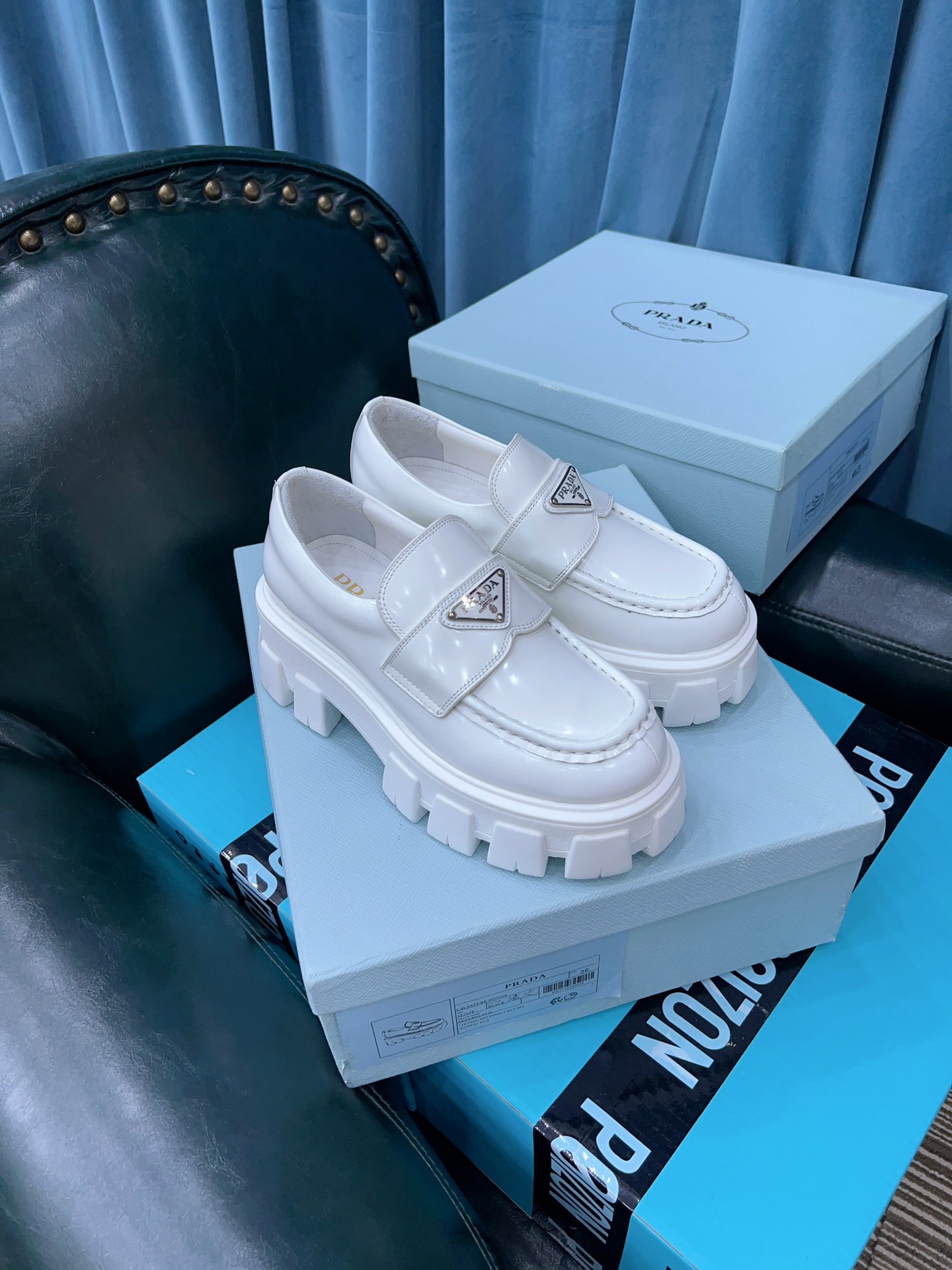 Prada Monolith Brushed Loafers White For Women 2.4in/60mm Prada 2DE129_B4L_F0009 - Soul Replicas