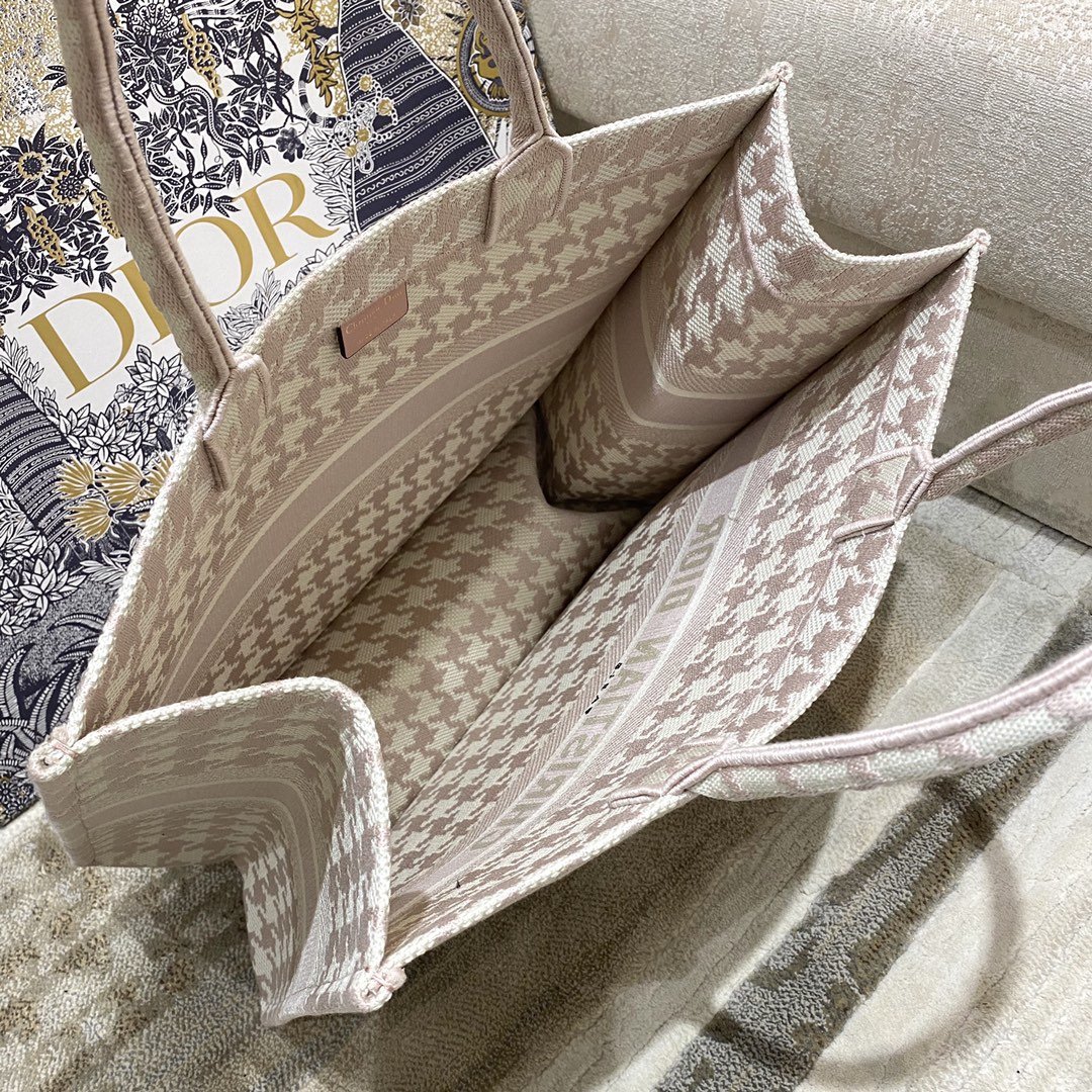 Christian Dior Large Dior Book Tote Pale Pink Houndstooth Embroidery. Pink. For Women Women's Handbags. Shoulder Bags. 42cm CD - Soul Replicas