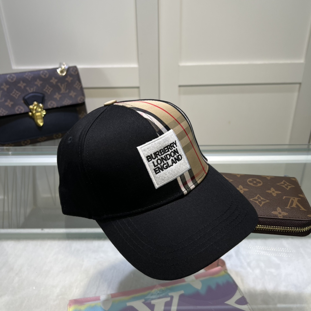 Burberry Monogram Motif Icon Stripe Cotton Baseball Cap Black - Soul Replicas