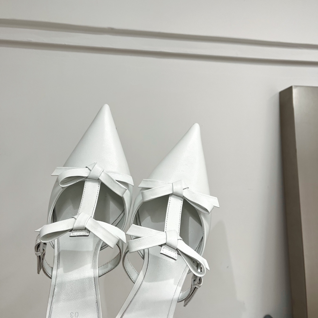 Valentino Garavani Ribbon Strap Stiletto Mule Slipper White For Women T024HL146 - Soul Replicas