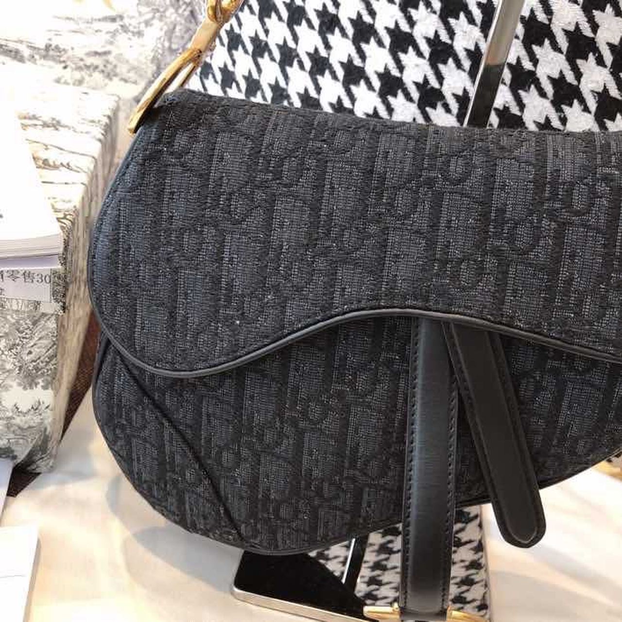 Christian Dior Saddle Bag Black Oblique Embroidered Canvas Gold Toned Hardware For Women 25cm/10in CD - Soul Replicas