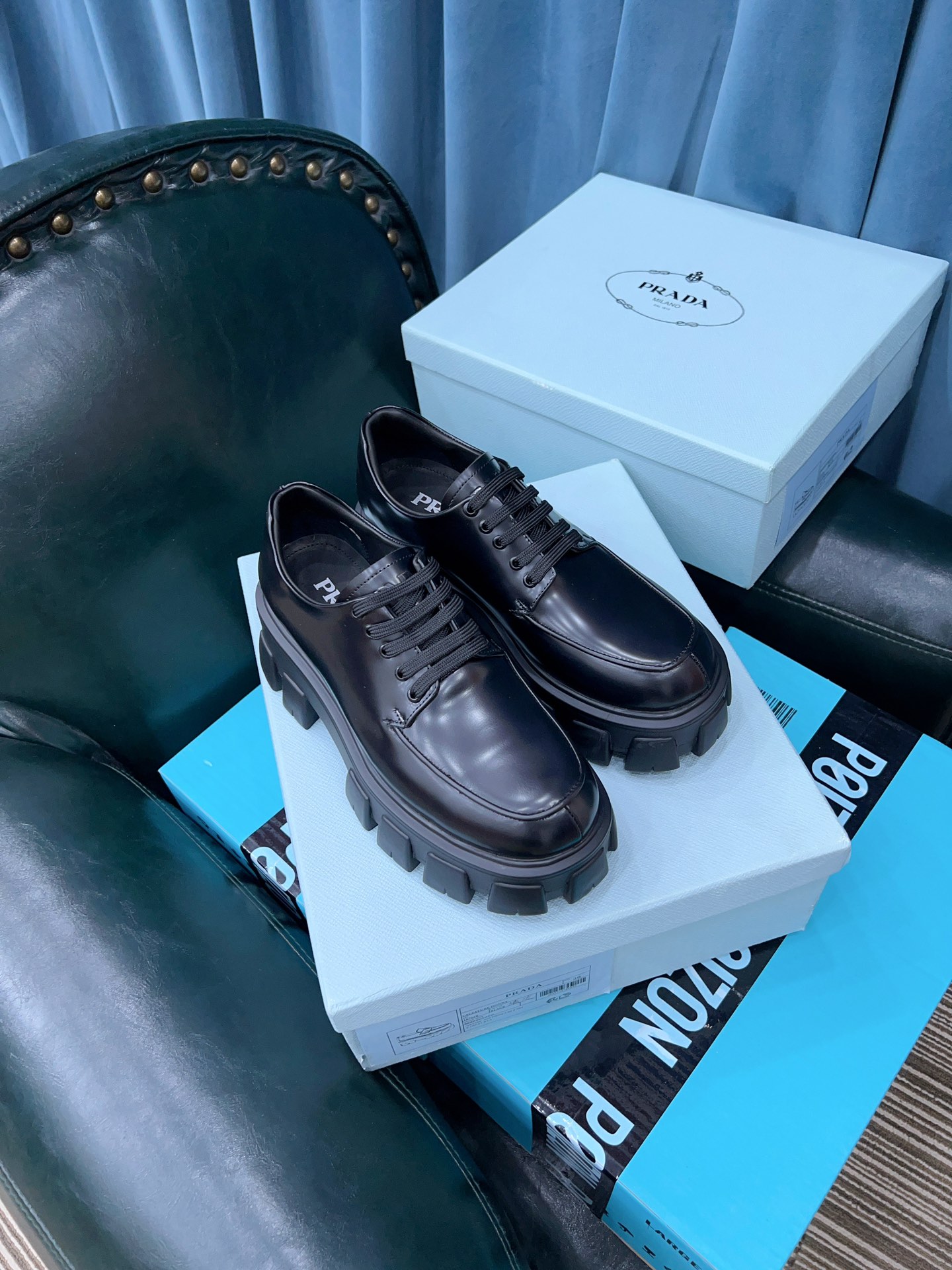 Prada Monolith Brushed Lace-Up Shoes Black For Women 2.4in/60mm Prada 2EE356_B4L_F0002 - Soul Replicas