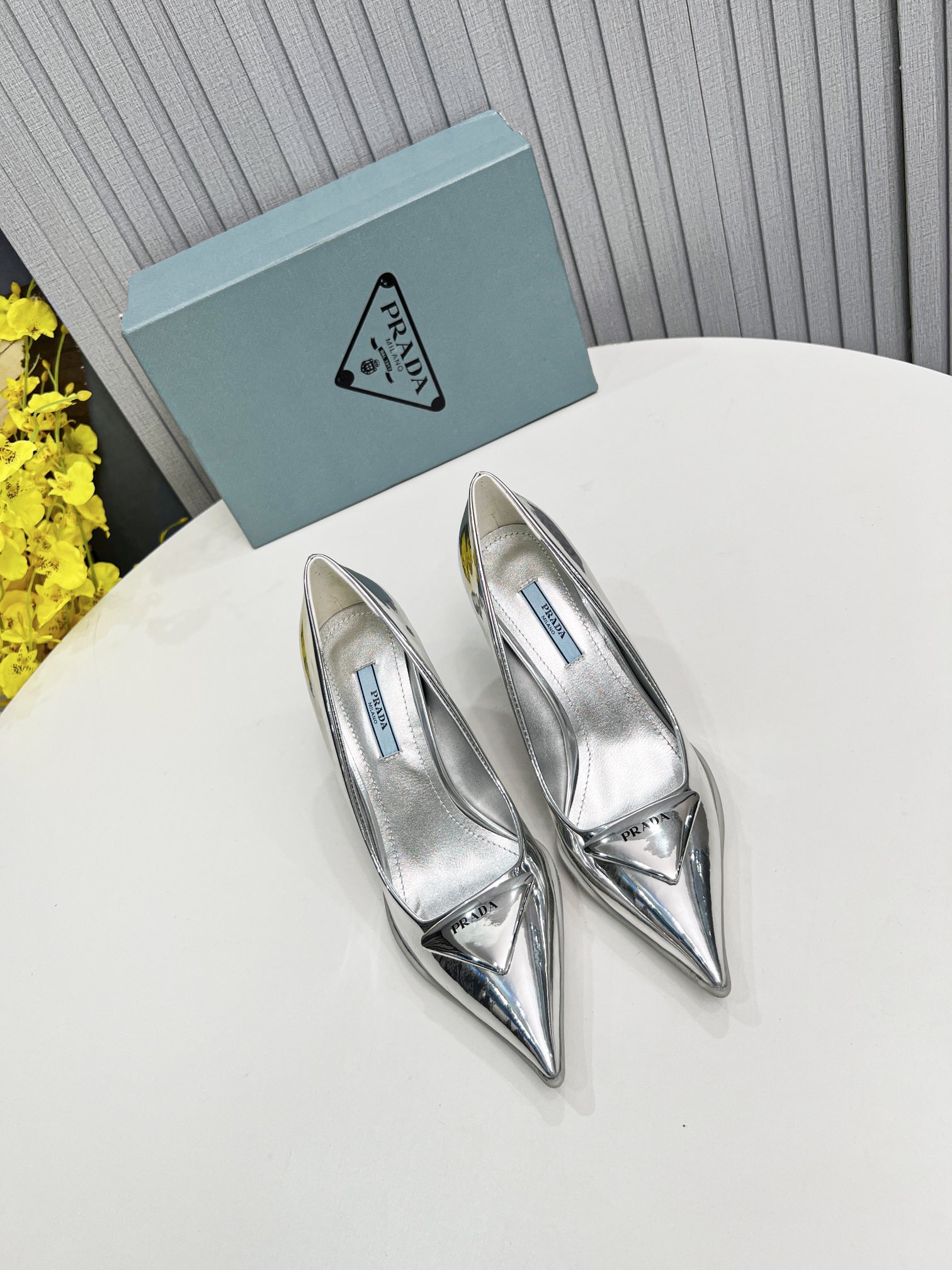 Prada Brushed Slingback Pumps Silver For Women Prada - Soul Replicas