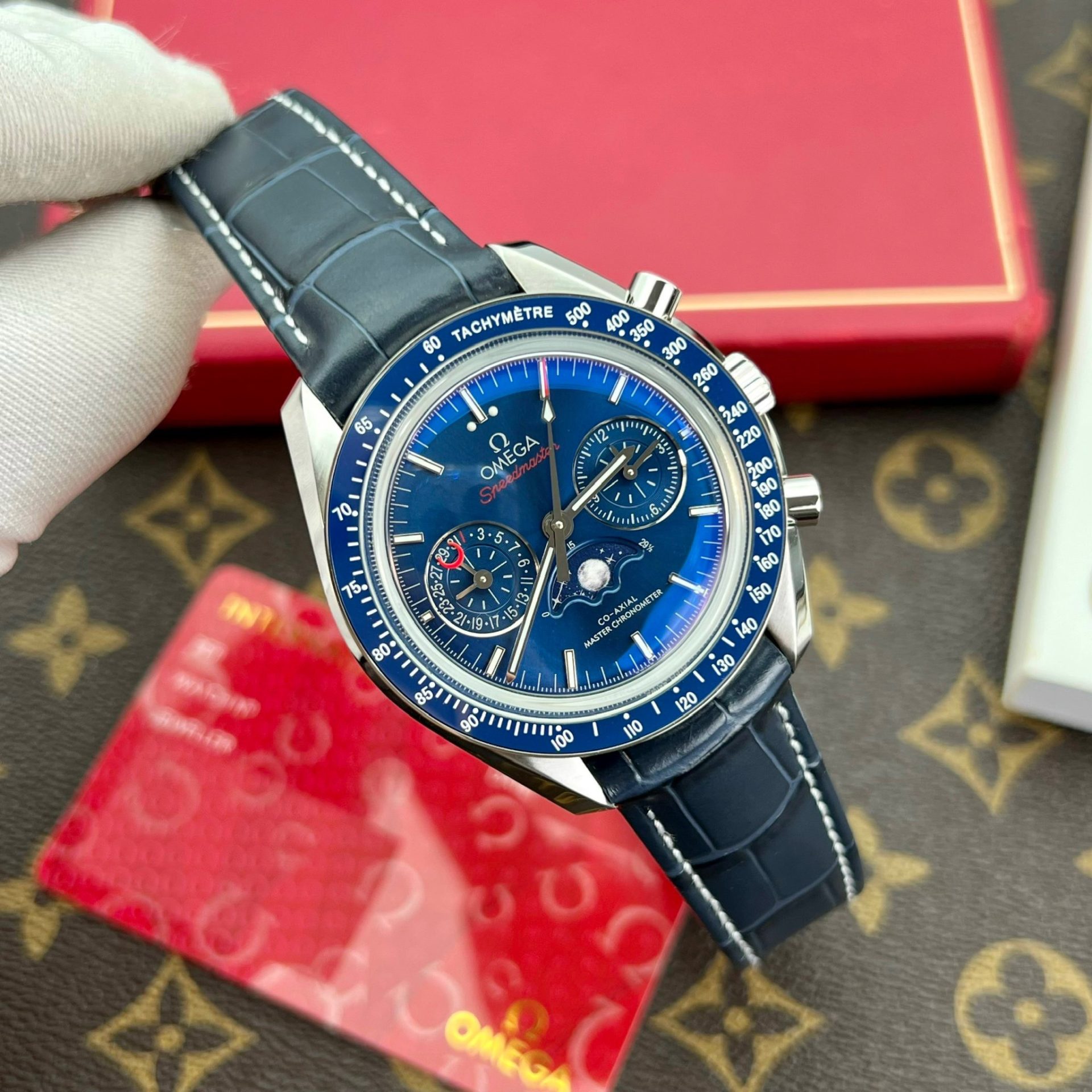 Omega Replica Watch Speedmaster Co-Axial Moonphase Blue Dial 44mm - Soul Replicas