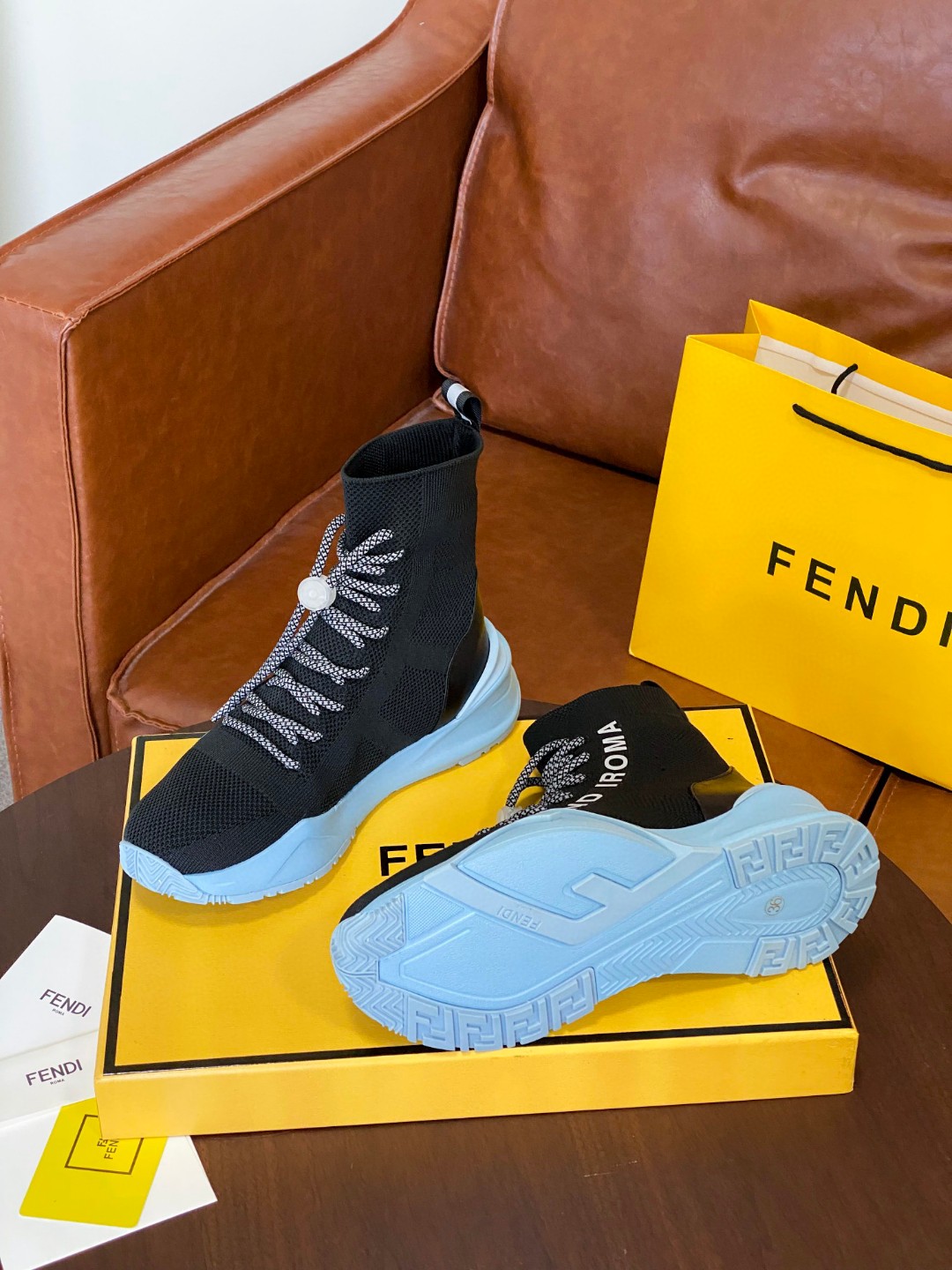 Fendi High Top Sneakers Black Blue For Women - Soul Replicas