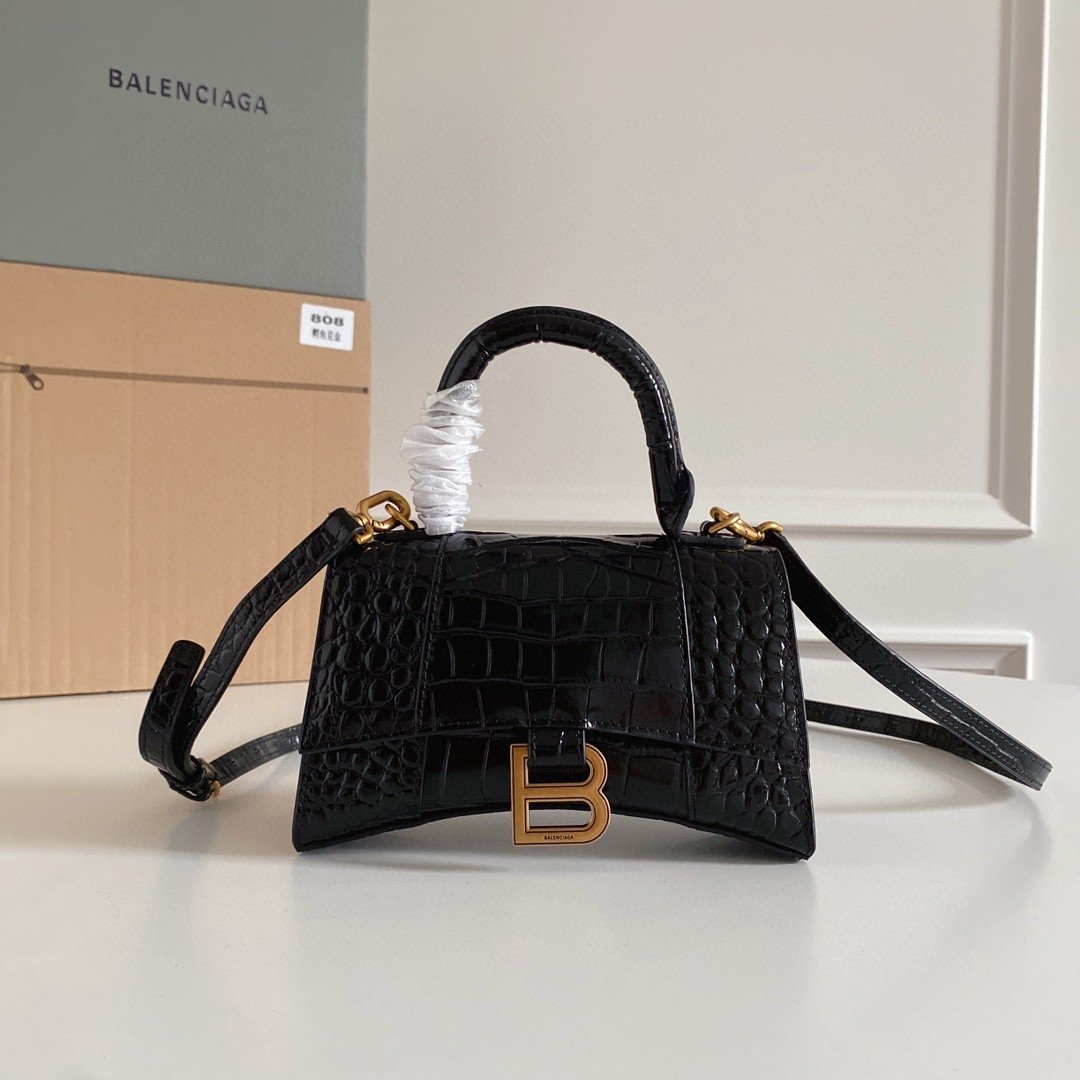 Balenciaga Hourglass XS Handbag In Black. For Women. Women's Bags 7.4in/19cm - Soul Replicas