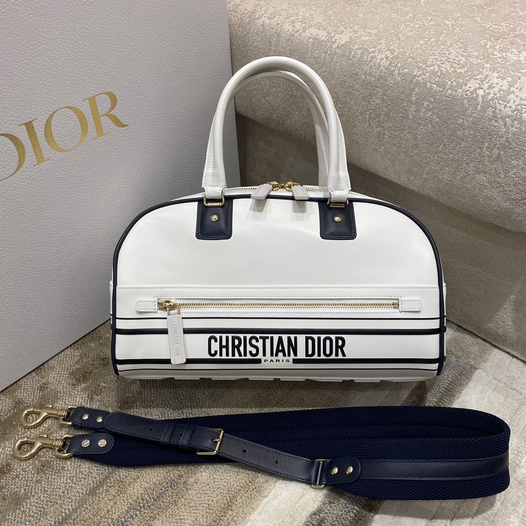 Christian Dior Medium Vibe Zip Bowling Bag. White. For Men/Women Bowling Bags. 34cm CD M6202OOBR_M879 - Soul Replicas