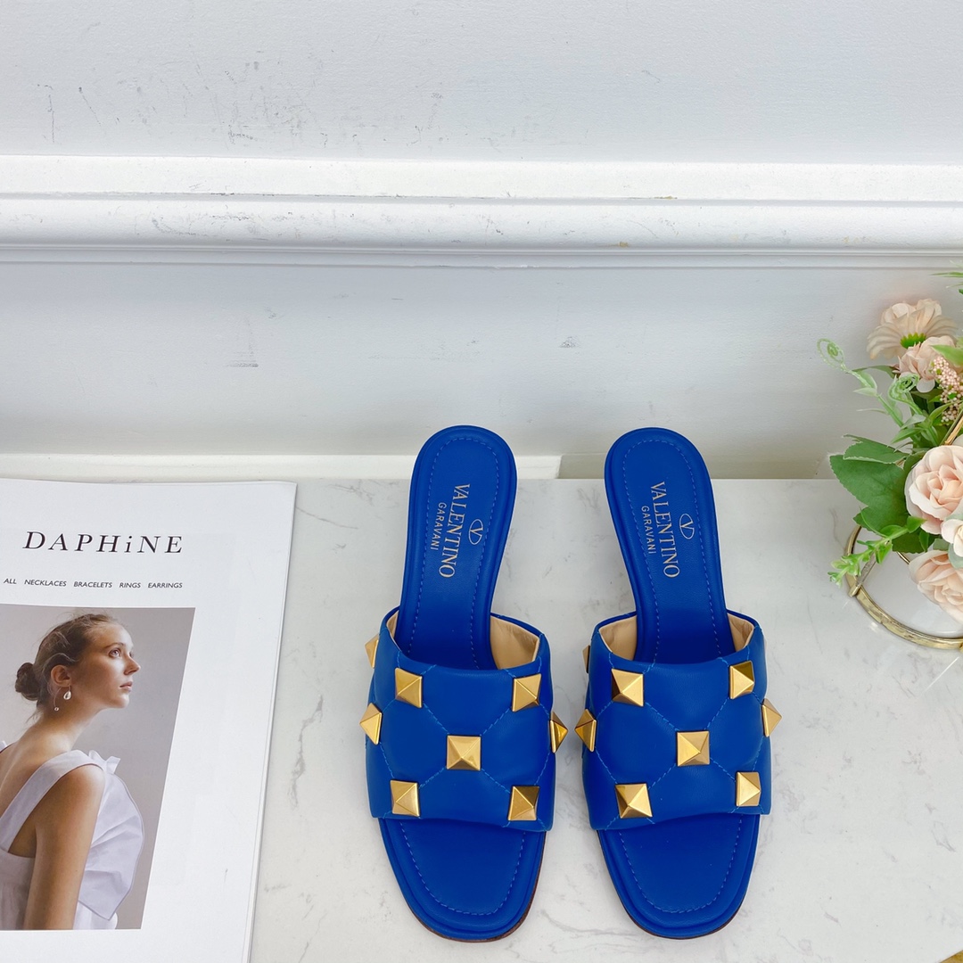 Valentino Garavani Quilted Roman Stud Heeled Sandals BLue For Women XW2S0BK3 - Soul Replicas