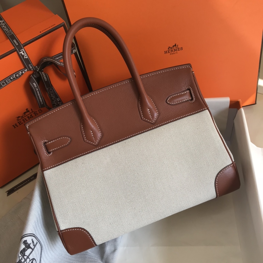 Hermes Birkin Bag Toile and Brown Barenia with Gold Hardware For Women. Women-s Handbags. Shoulder Bags 30cm/12in - Soul Replicas