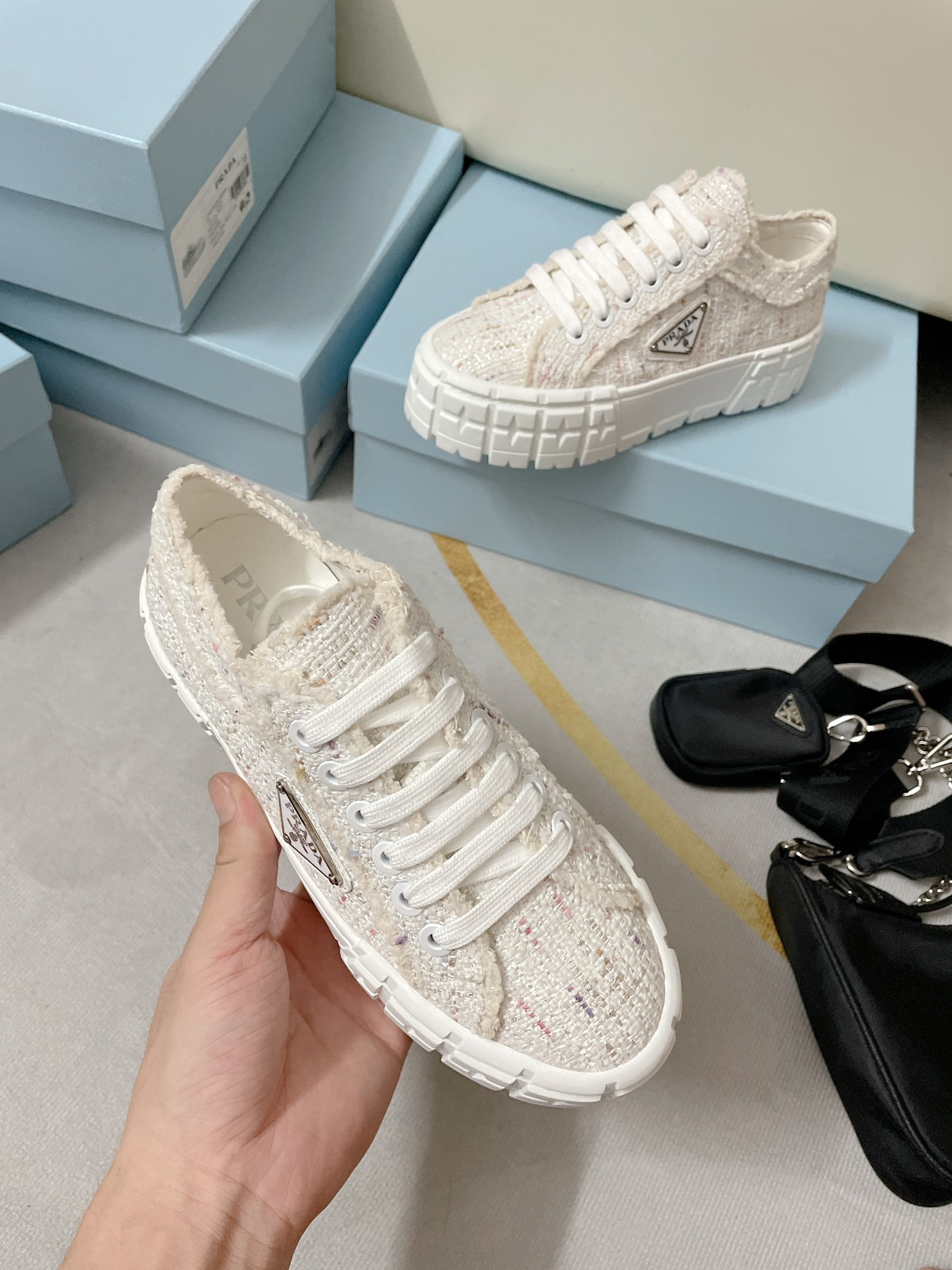 Prada Double Wheel Gabardine Sneakers White For Women 2in/50mm Prada  - Soul Replicas