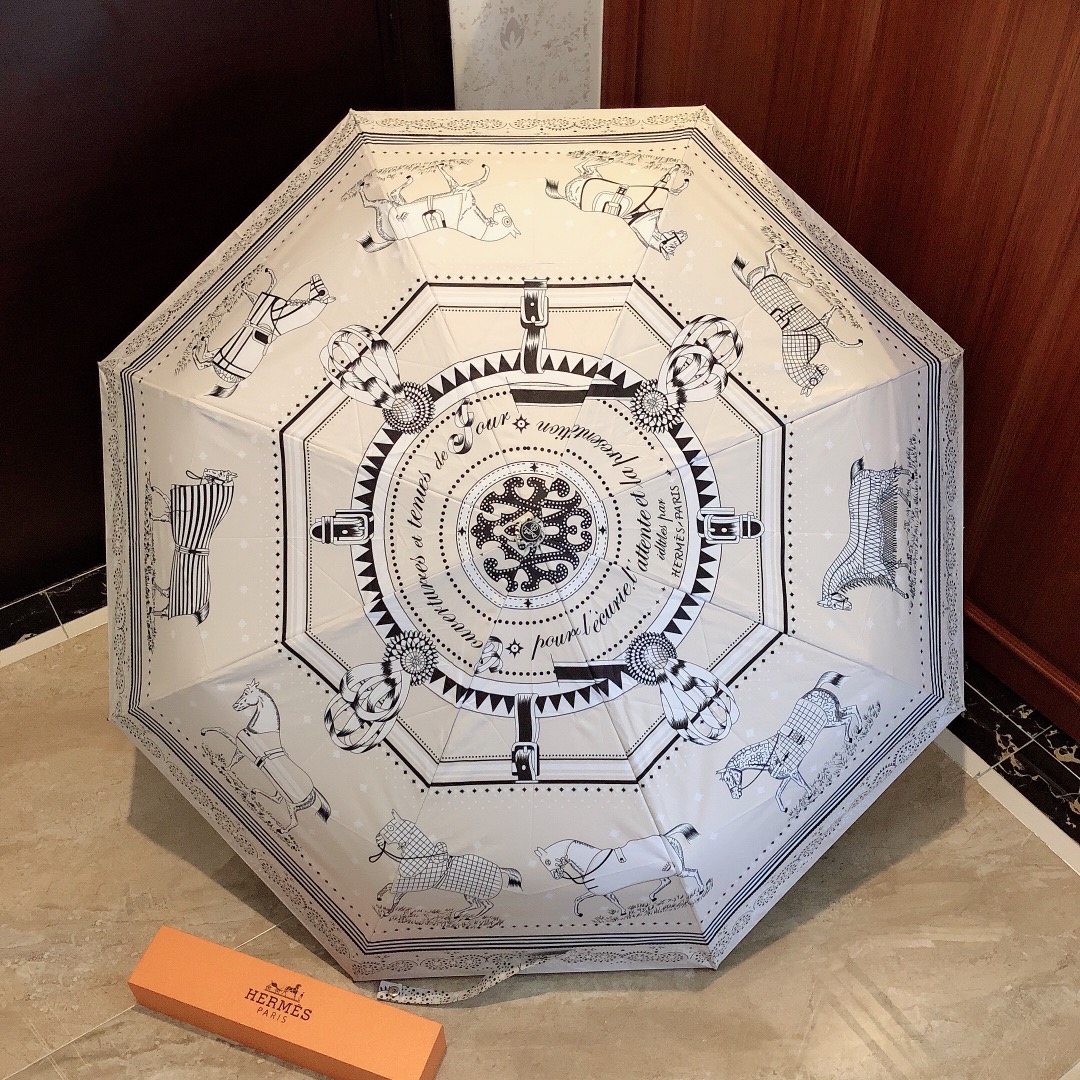 Hermes Pluie De H Folding Umbrella White - Soul Replicas
