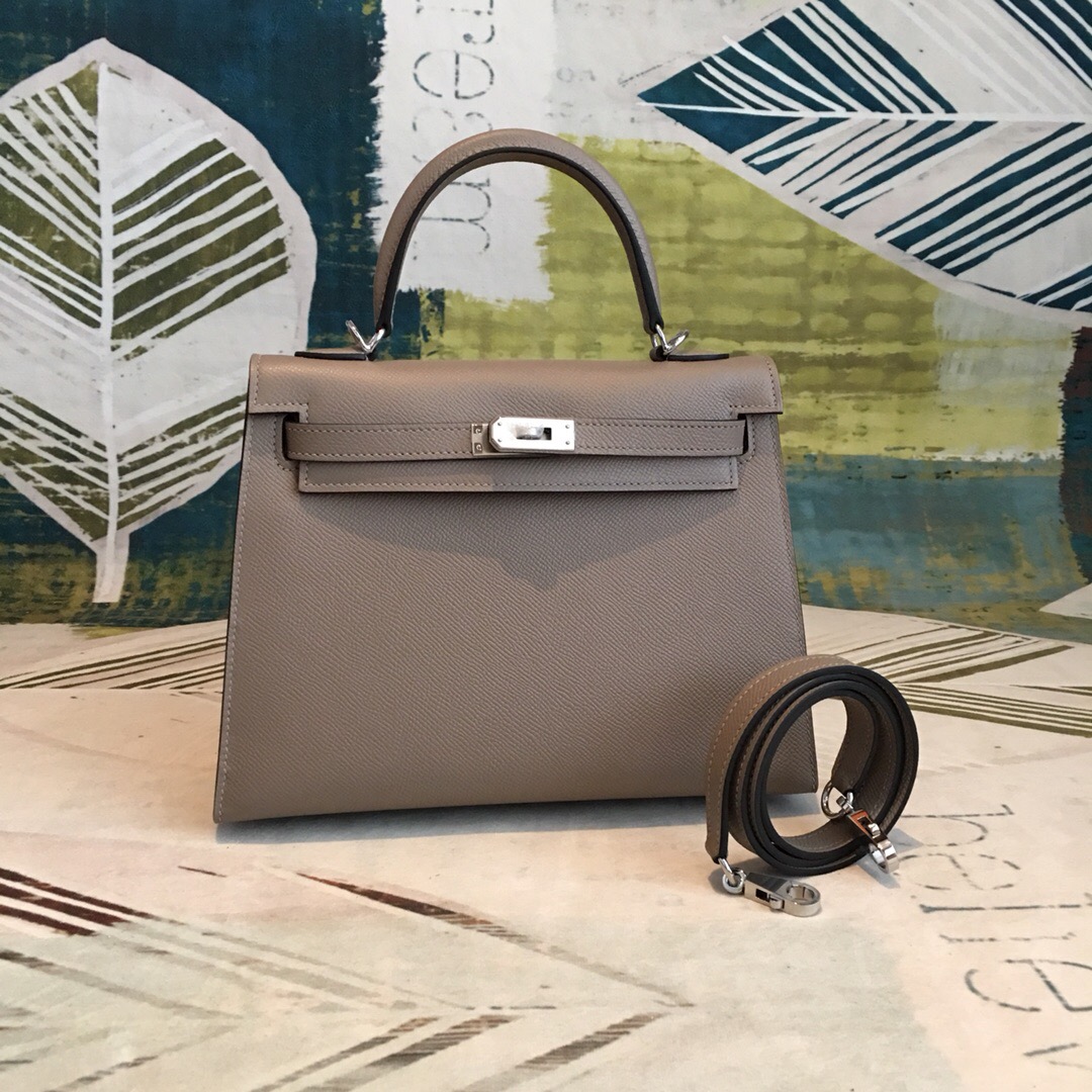 Hermes Kelly 25 Sellier Epsom Gris Asphalt Bag For Women Silver Toned Hardware. Women-s Handbags. Shoulder Bags 10in/25cm - Soul Replicas