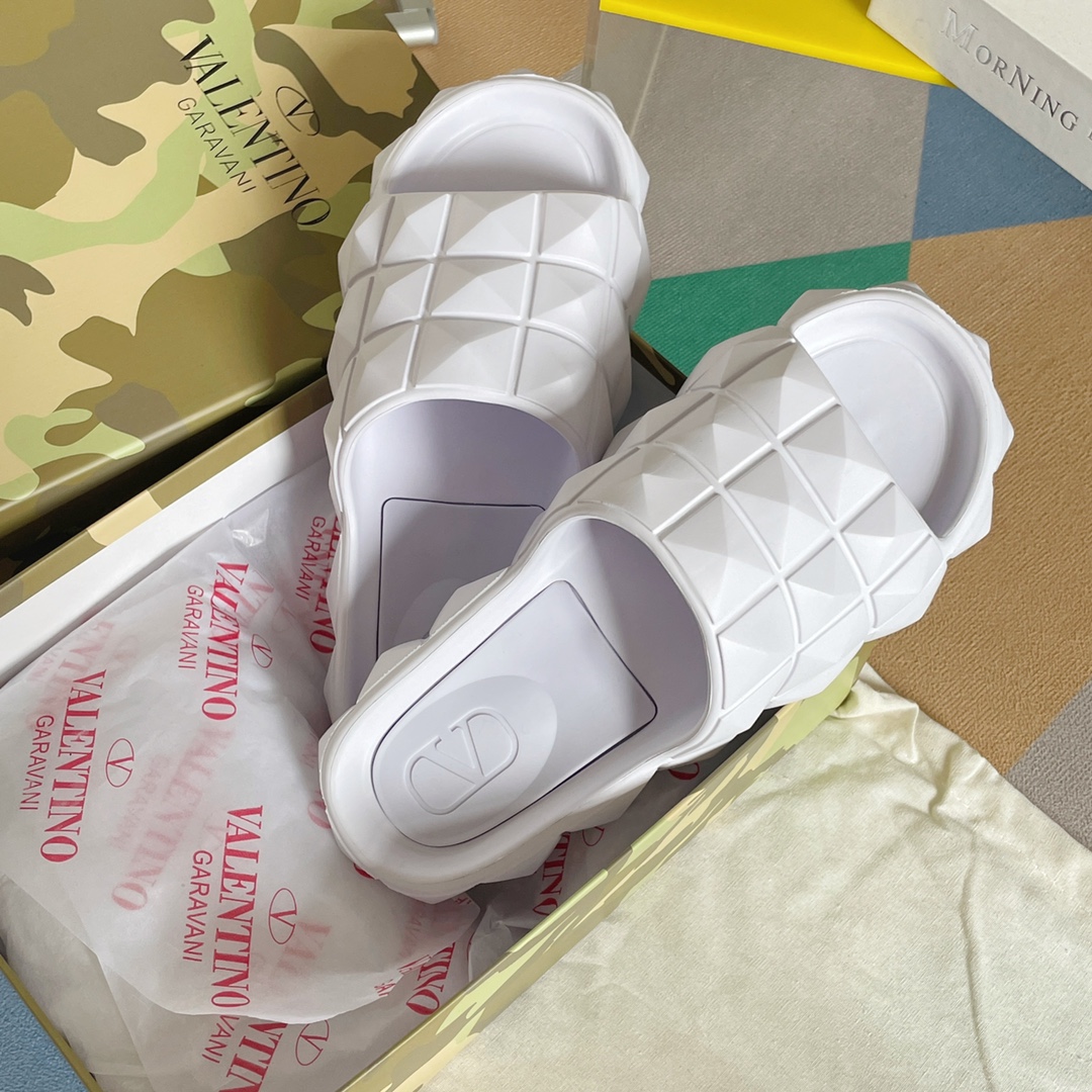 Valentino Garavani Roman Stud Turtle Rubber Slide White For Women - Soul Replicas
