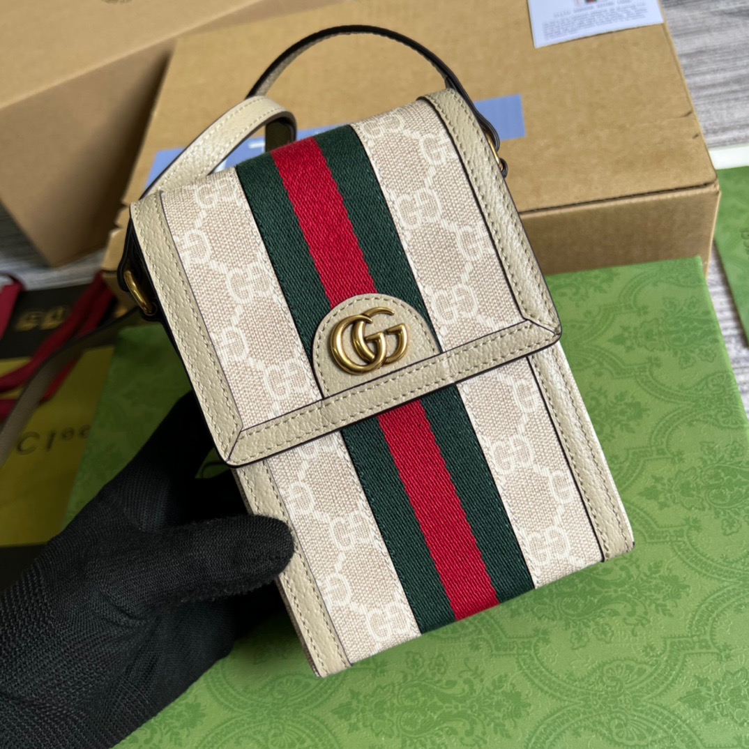 Gucci Ophidia Mini Bag Beige And White Gucci Supreme Canvas For Women  7in/17.5cm Gucci  - Soul Replicas